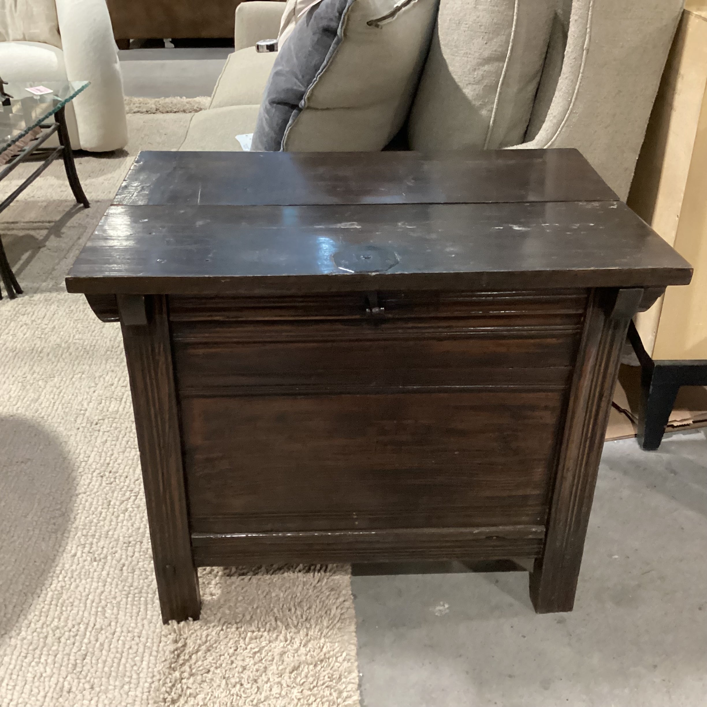 Antique Oriental Pine & Hand Wrought Iron Chest Trunk 31"x 21"x 26"