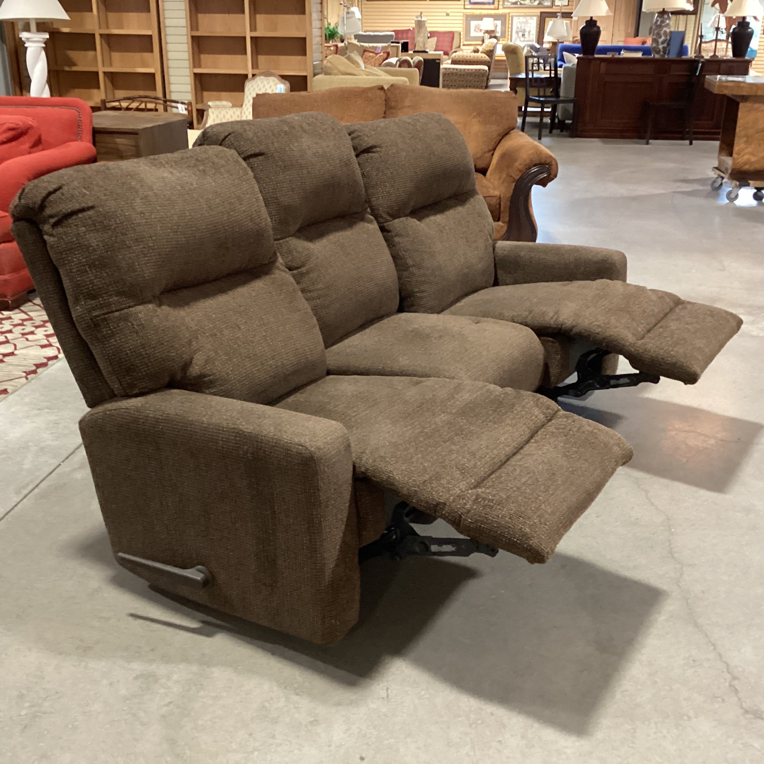 Best Chairs Furniture Brown Woven Upholstery Double Recling Sofa 81"x 36"x 43"