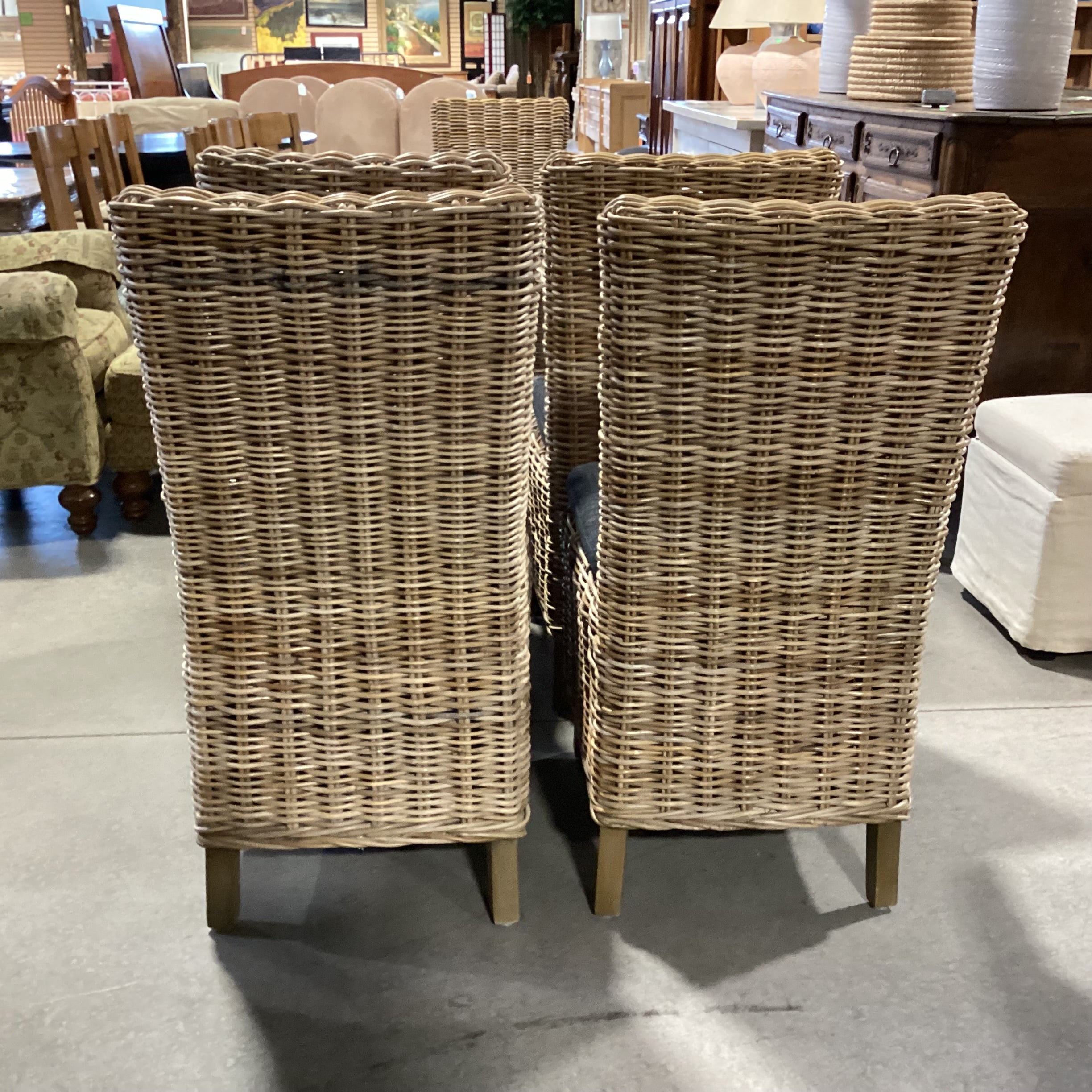 SET of 4 Wicker Woven Rattan with Charcoal Cushion Dining Chairs 20"x 23"x 40"