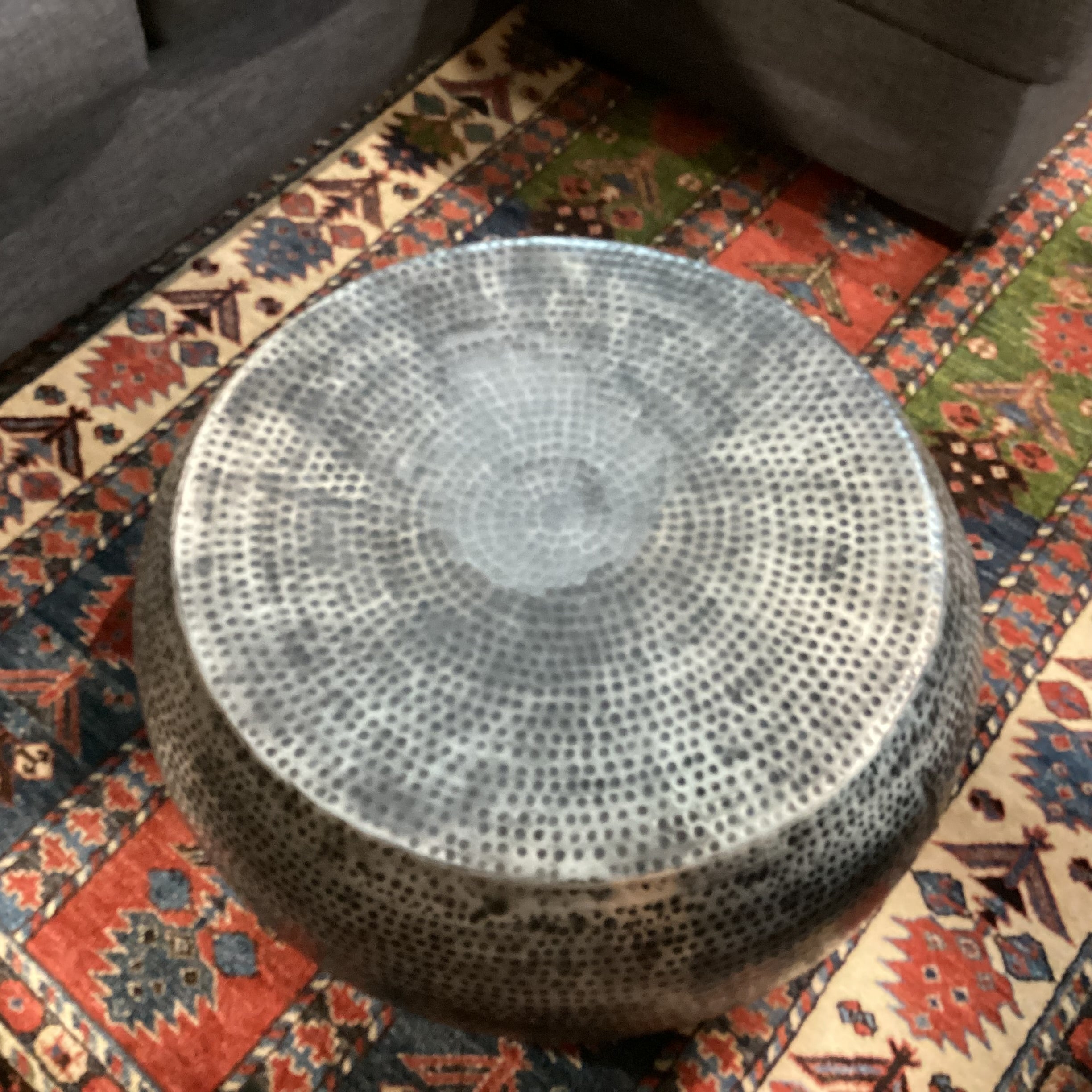 Moe's Home Collection Hammered Aluminum Brushed Black Detail Coffee Table 30" Diameter x 13"