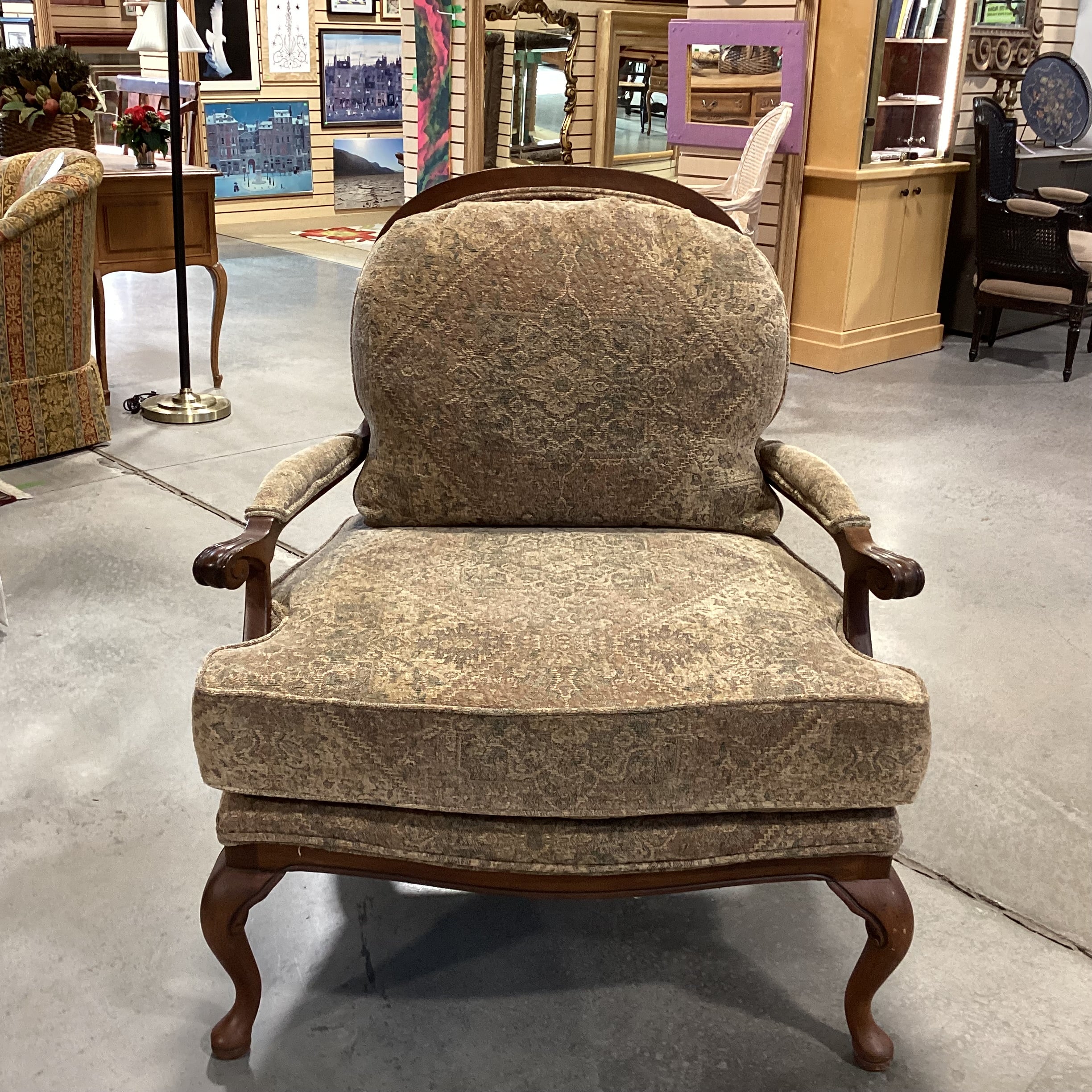Harden Furniture Carved Wood with Back Detail Gold & Sage Design Chair 35"x 35"x 46"