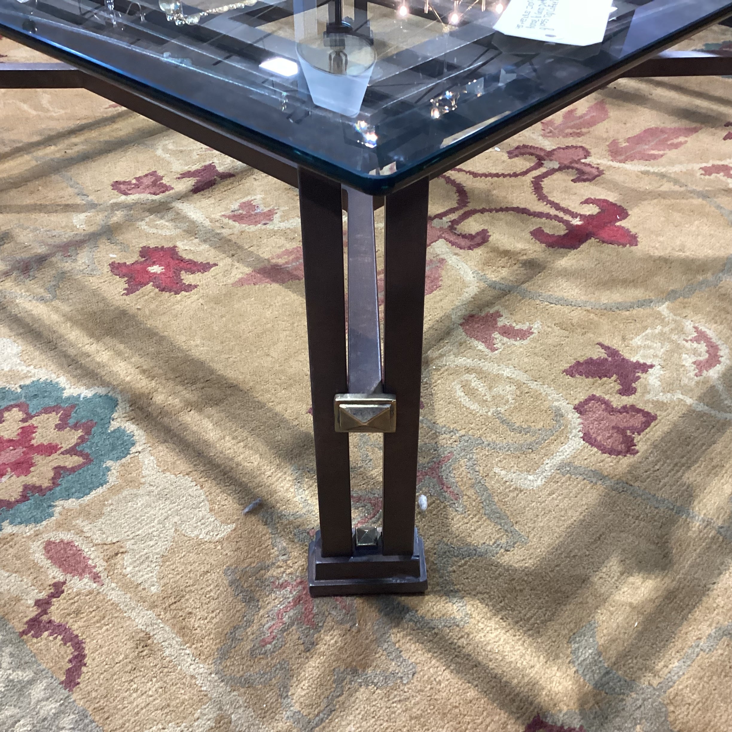 Iron with Bronze & Gold Detail Glass Top Coffee Table 45"x 45"x 17.5"