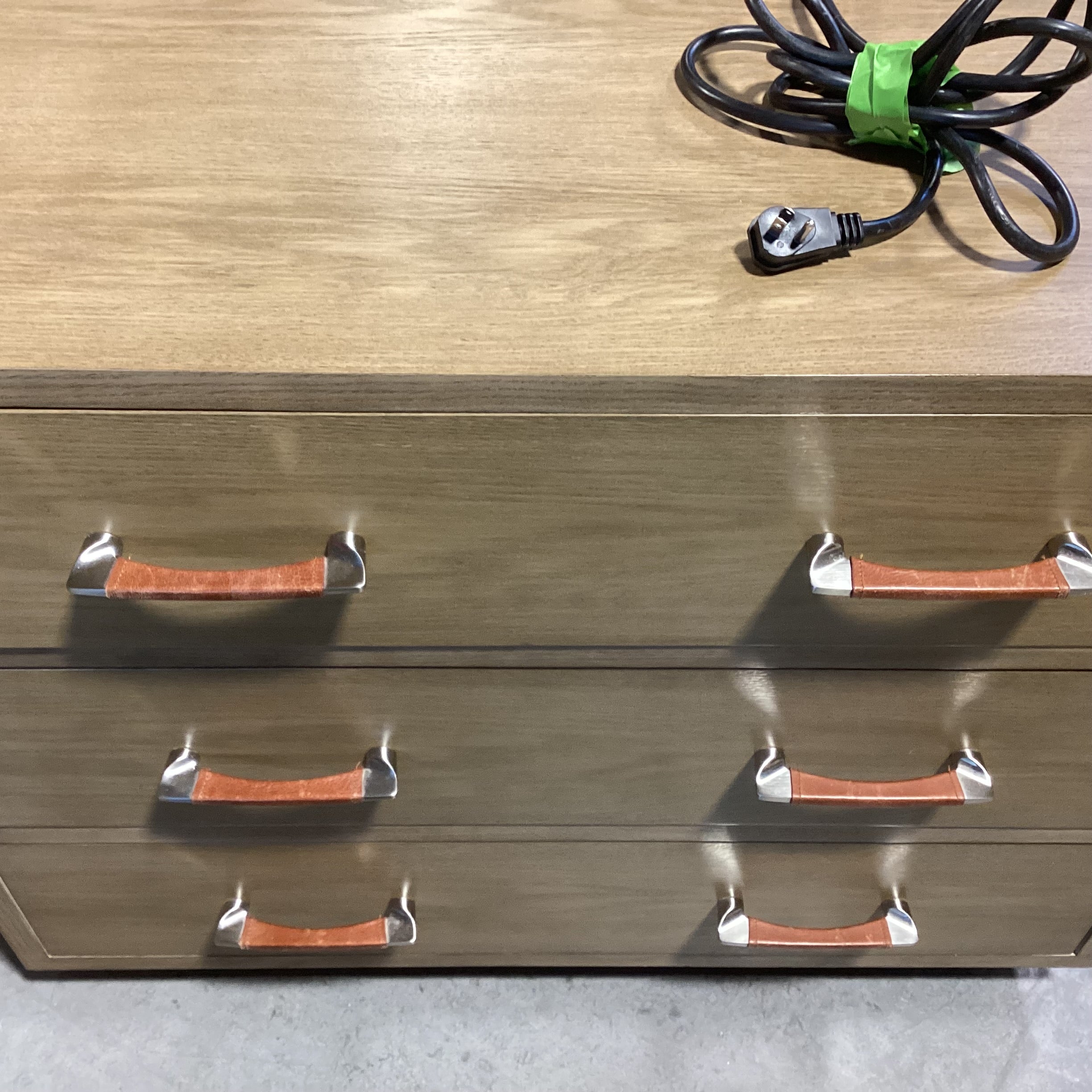 Bryan Ashley Light Finish Oak With Nickle & Leather Pulls 3 Drawer Chest 36"x 19"x 30"