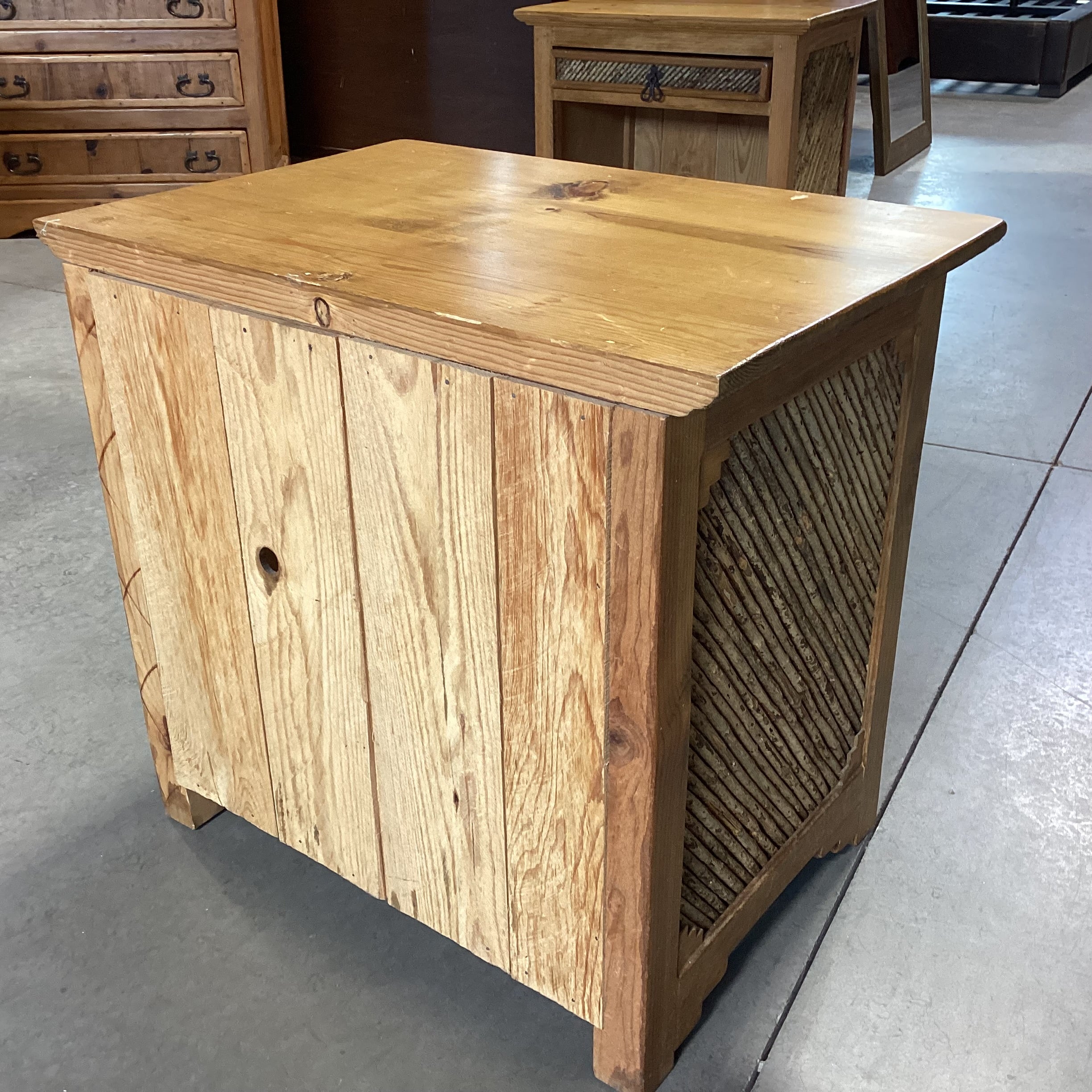 Rustic Solid Pine & Twig Side & Drawer Detail End Table 26"x 18"x 24"