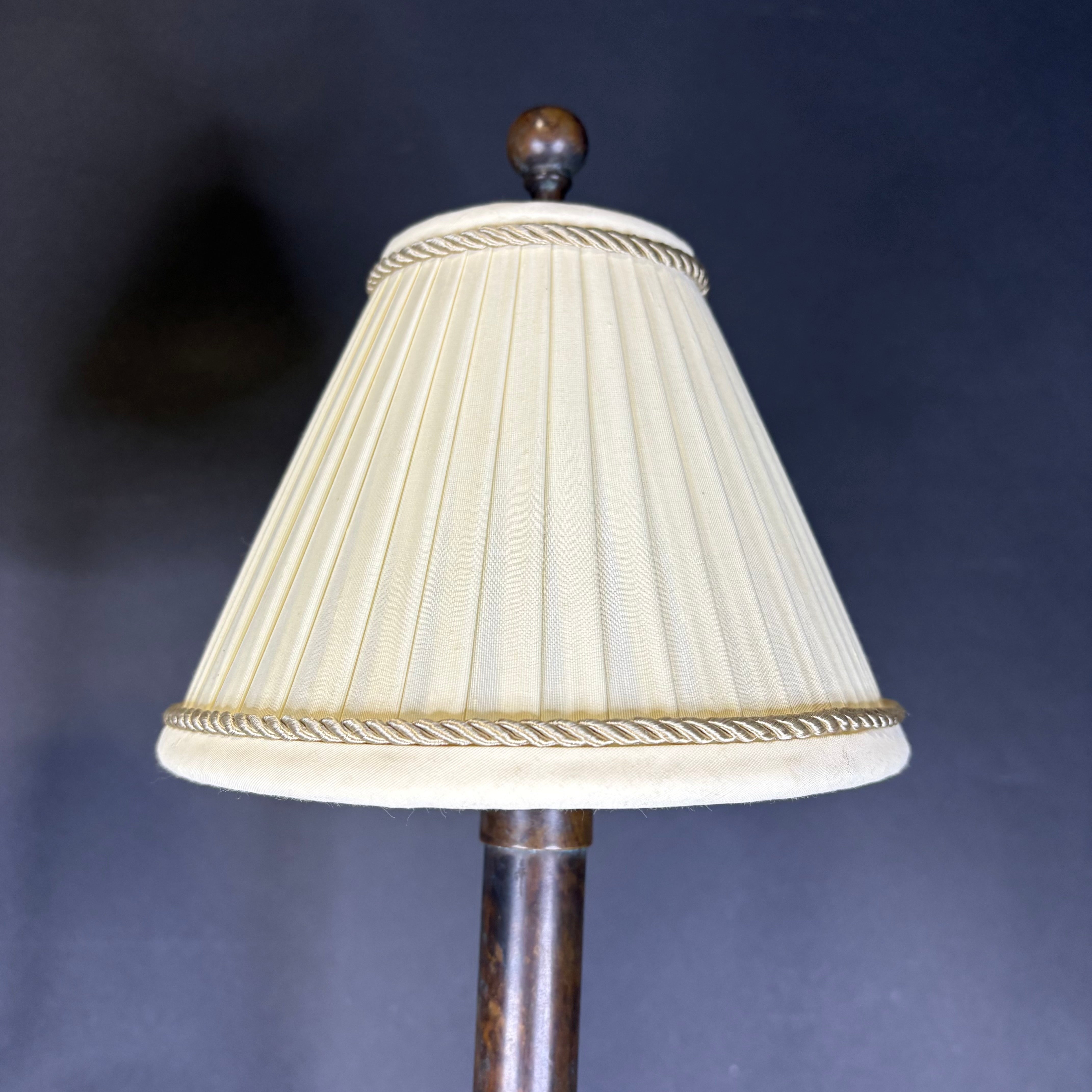 PAIR Aged Bronze Man and Woman Figurines Candlestick with Shade Table Lamp 10”x 7”x 38”