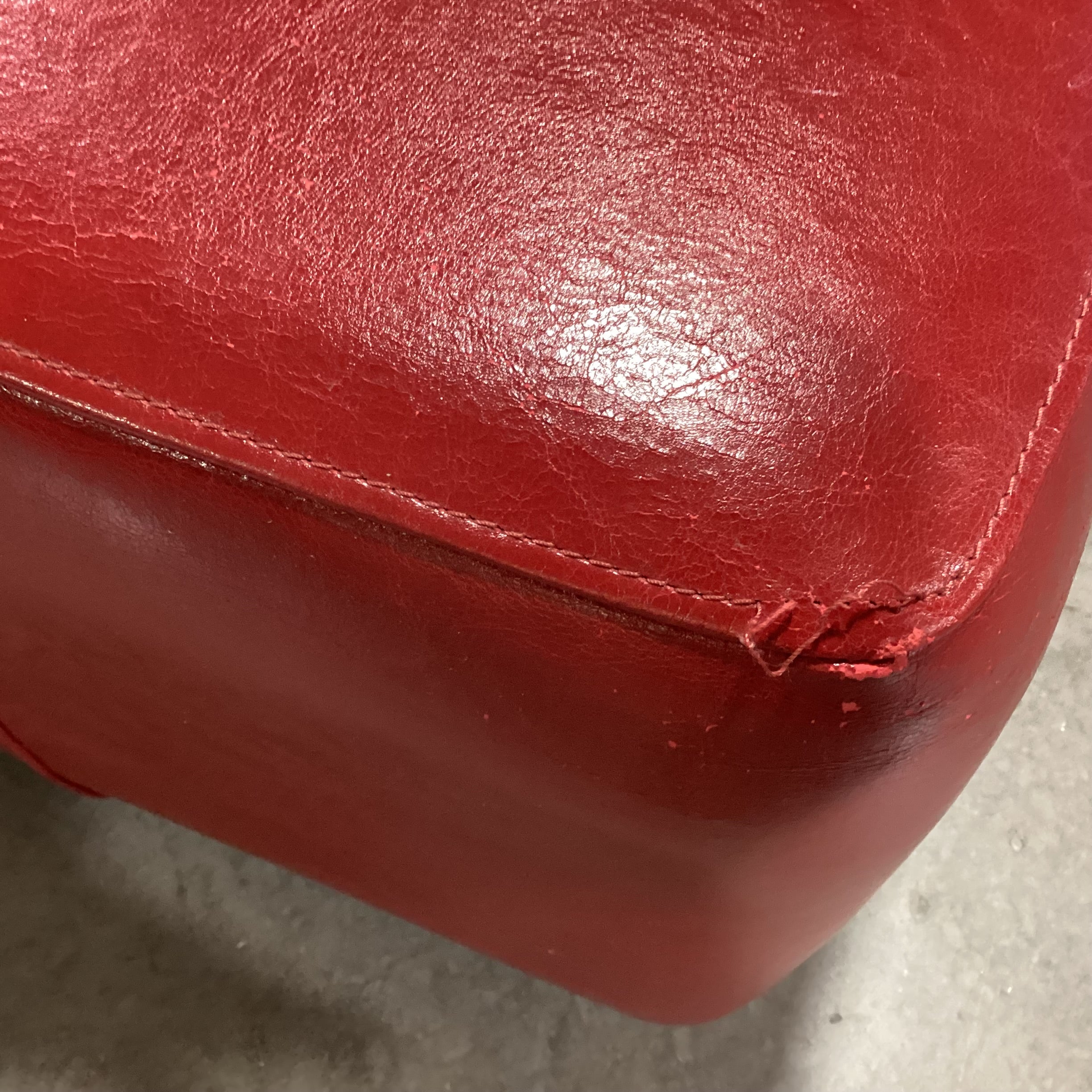 Red Leather Ottoman 21"x 21"x 16"