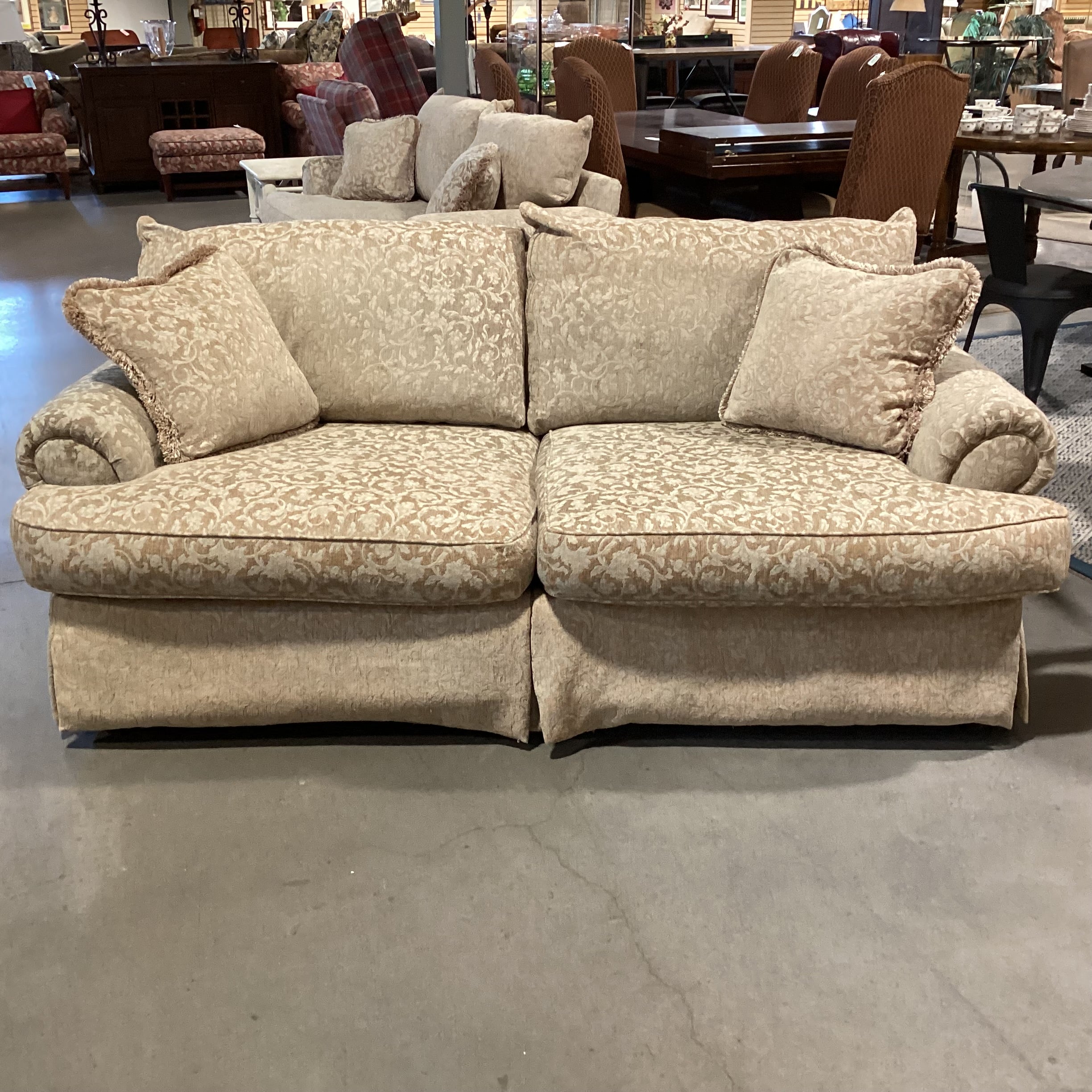 Thomasville Gold & Beige Raised Chenille Floral Woven Down Mix Sofa 87"x 44"x 36"