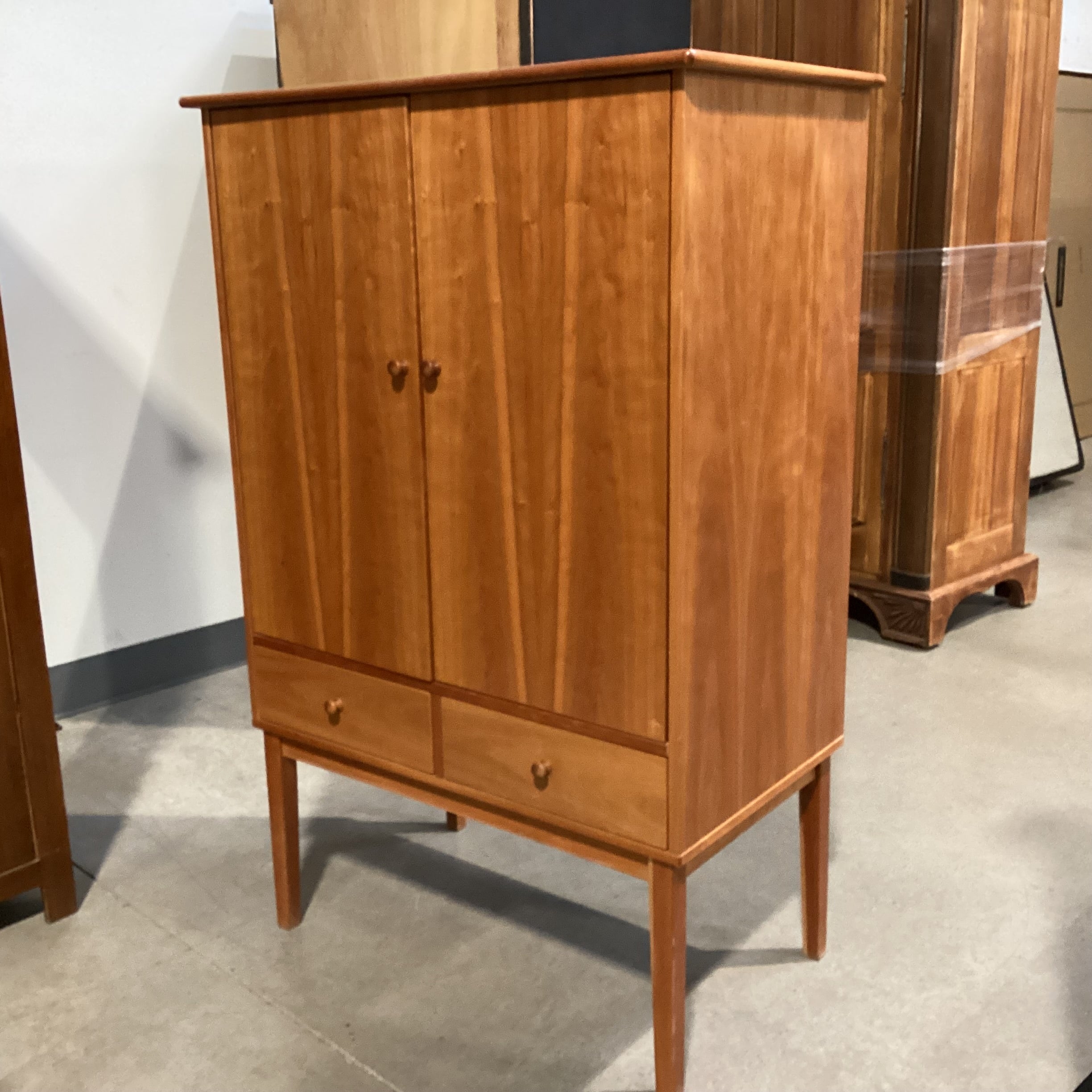 Danish Modern Wood & Laminate Veneer 2 Door 2 Drawer Armoire 40"x 23.5"x 61,5"