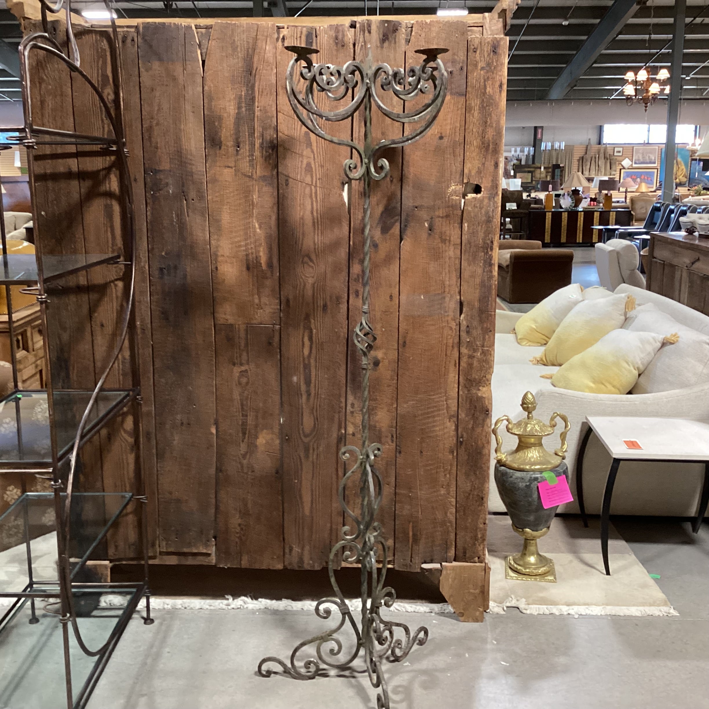 Vintage Ornate Wrought Iron Candelabra 24" Diameter x 73"