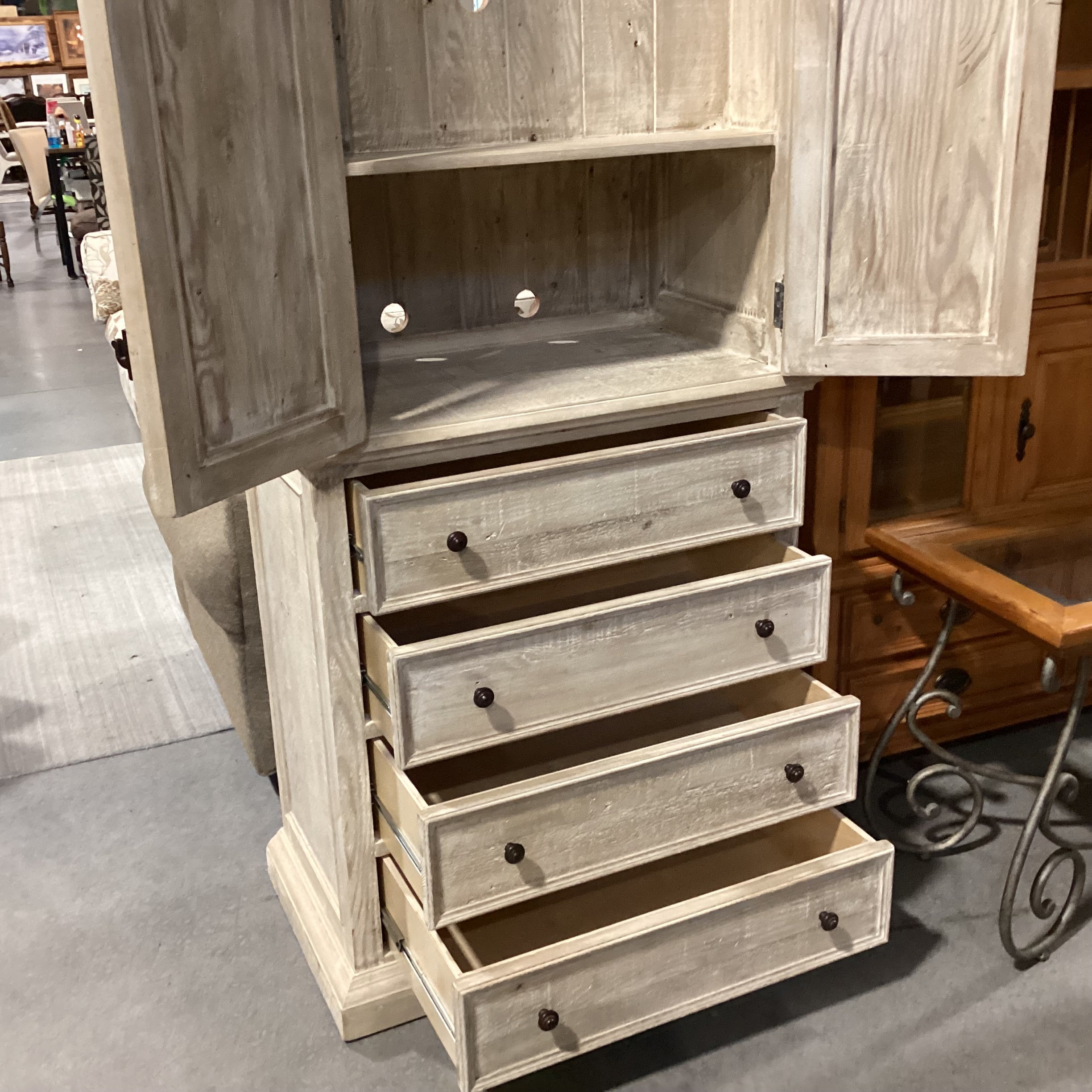 Custom Cabinetry Washed Solid Wood 2 Door 4 Drawer Armoire 38"x 22"x 90"