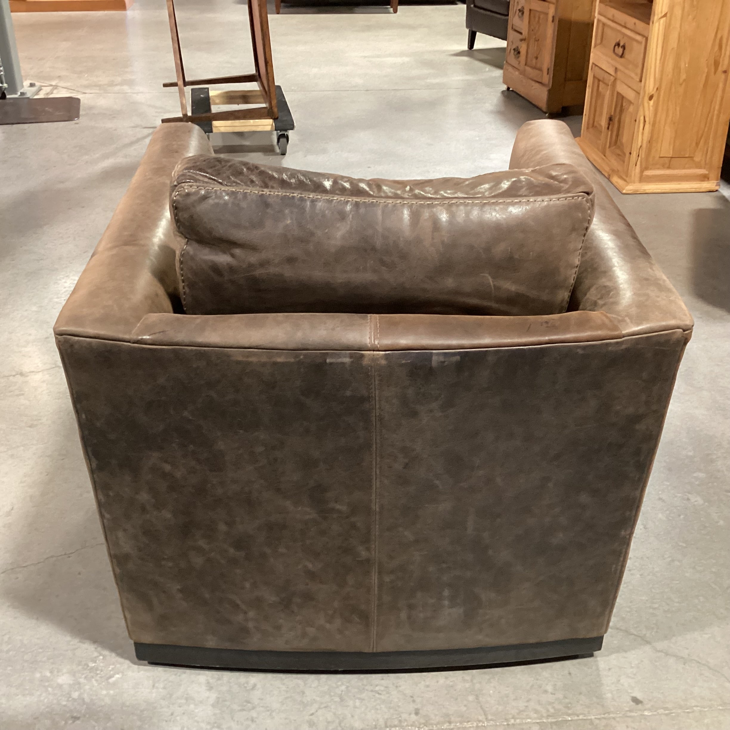 Lee Industries Distressed Leather Down Mix Track Arm Swivel Chair 34"x 39"x 28"