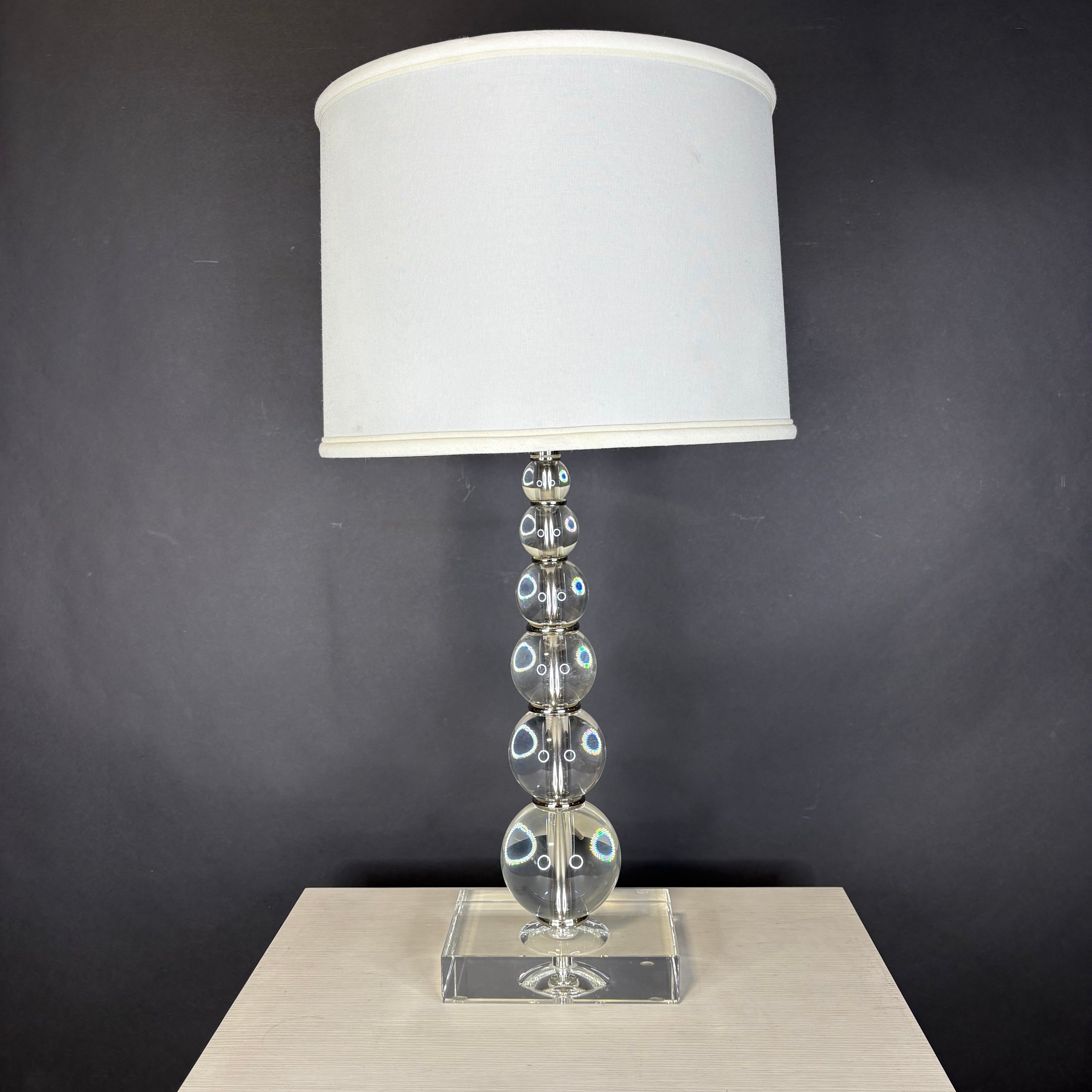 Modern Lucite Stacked Sphere with Shade Table Lamp 14” Diameter @ Shade x 28”