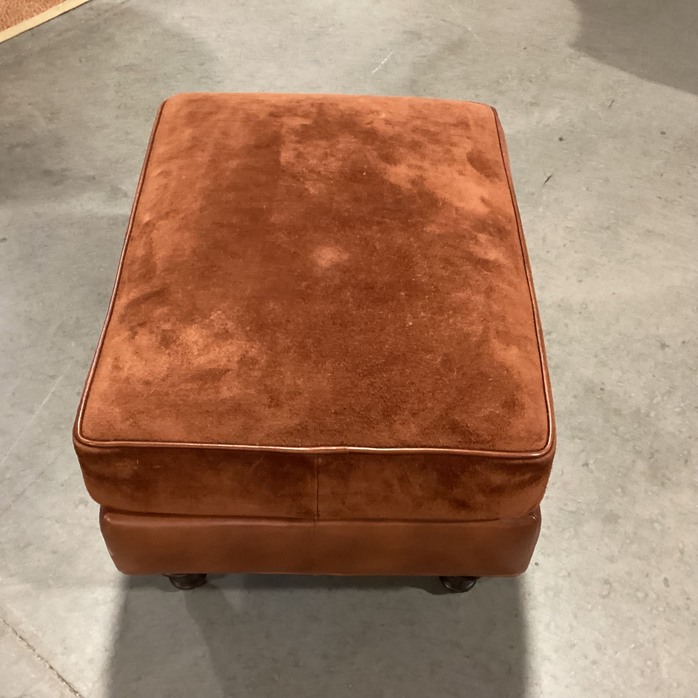 Hancock & Moore Suede & Leather Ottoman 28"x 22"x 16"