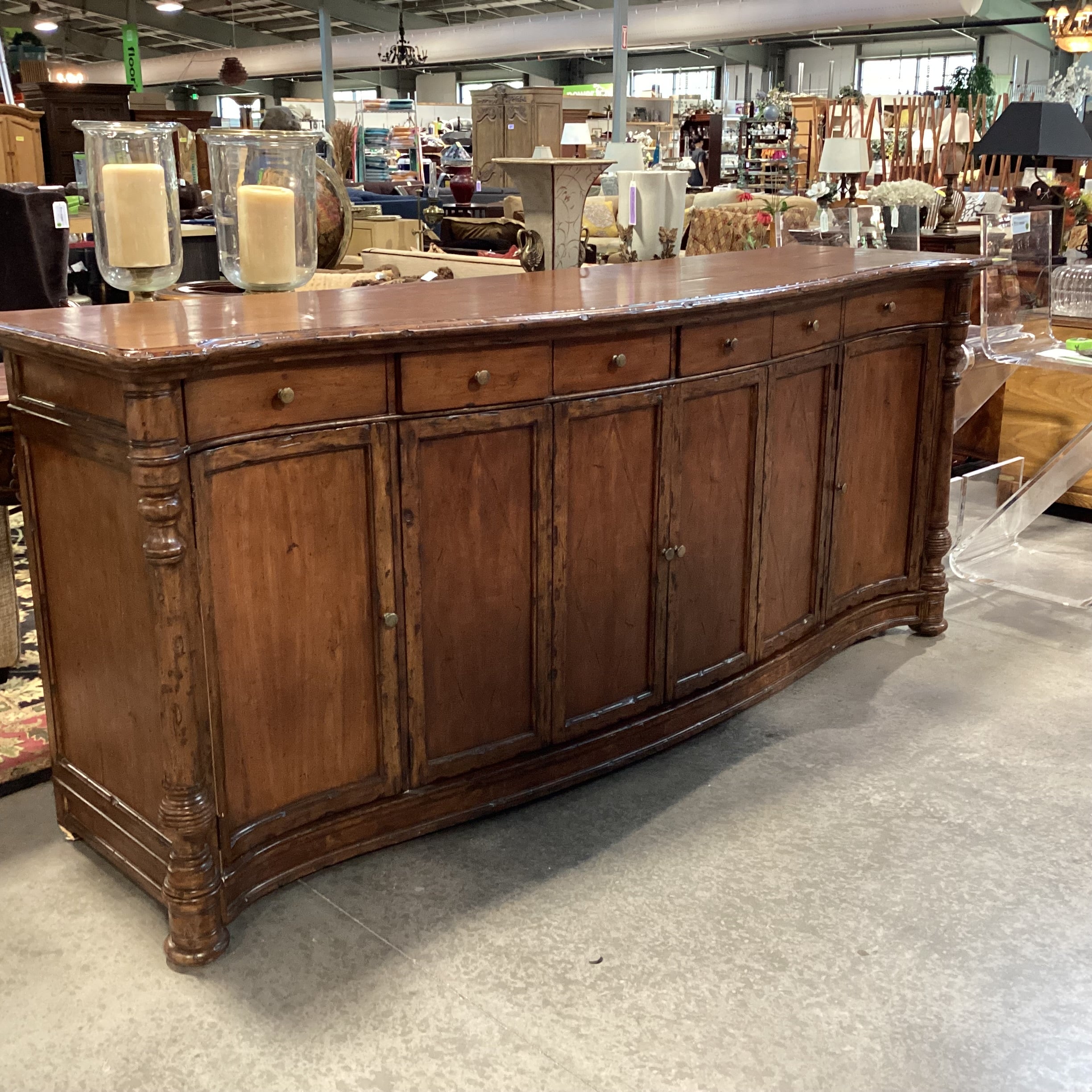 Solid Distressed Finished Carved Wood 4 Door 6 Drawer Sideboard 100.5"x 27"x 43"