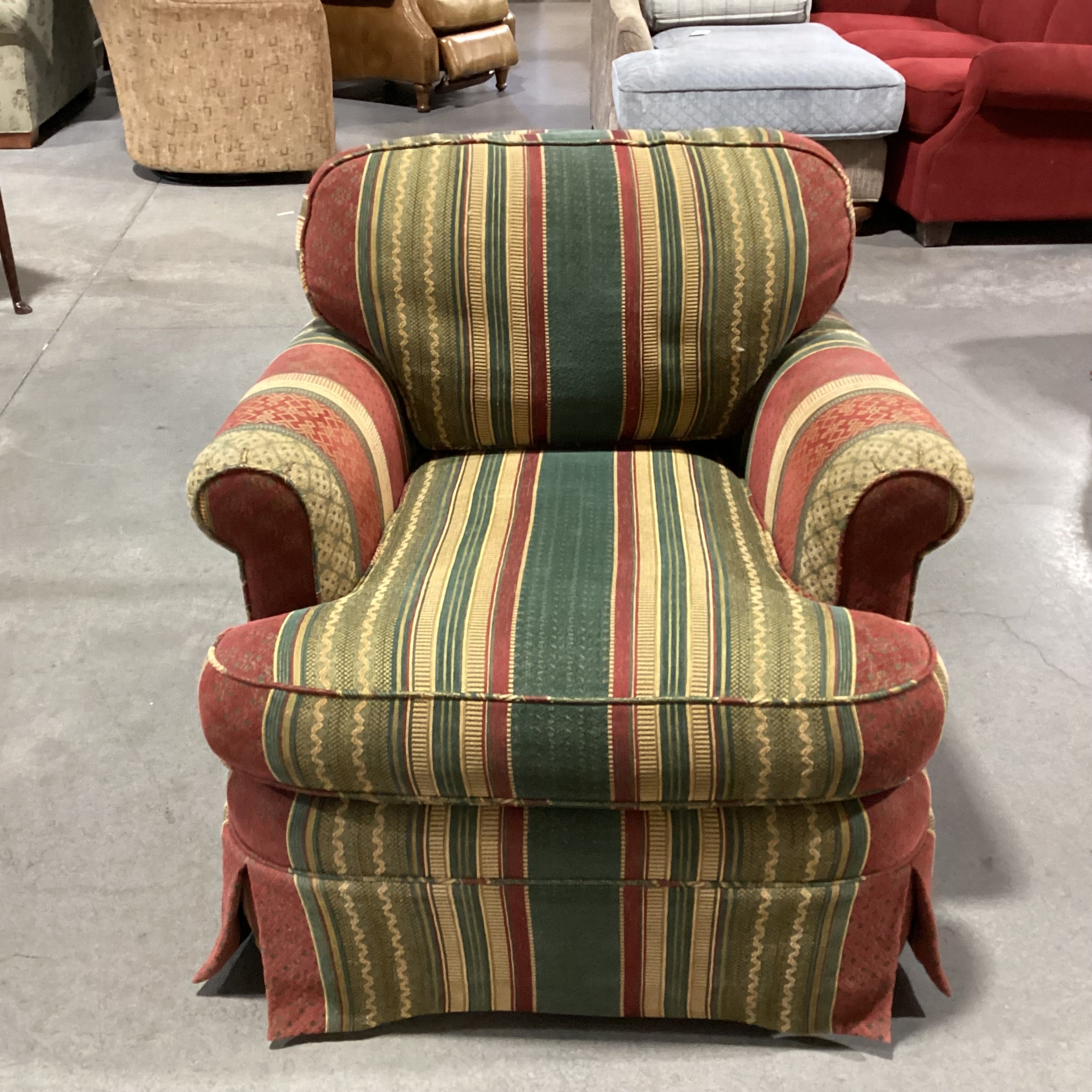 D Langston Custom Rust Green Gold Ribbon Design & Down Swivel Chair 33"x 36"x 31"