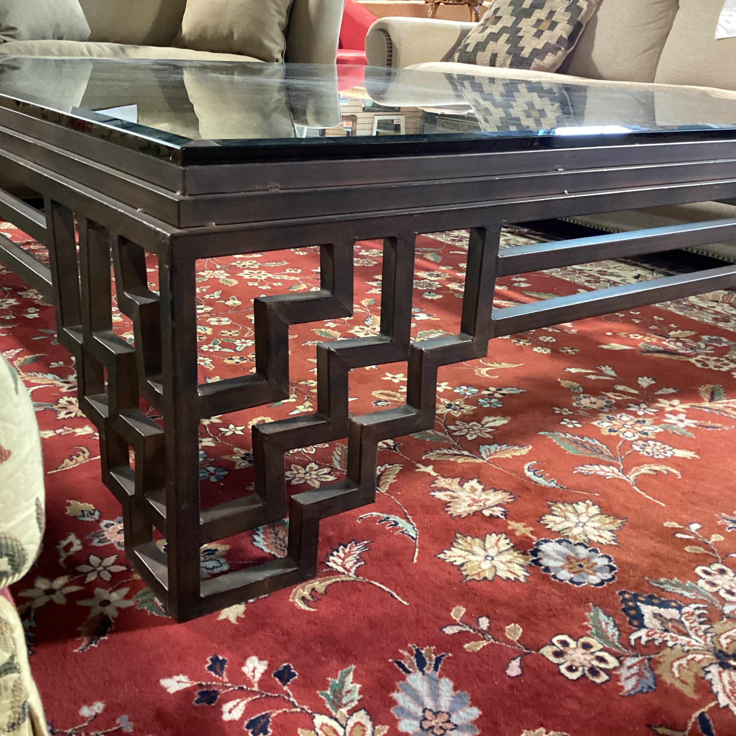 Iron Asian Design & Glass Coffee Table 74.5"x 62"x 19"