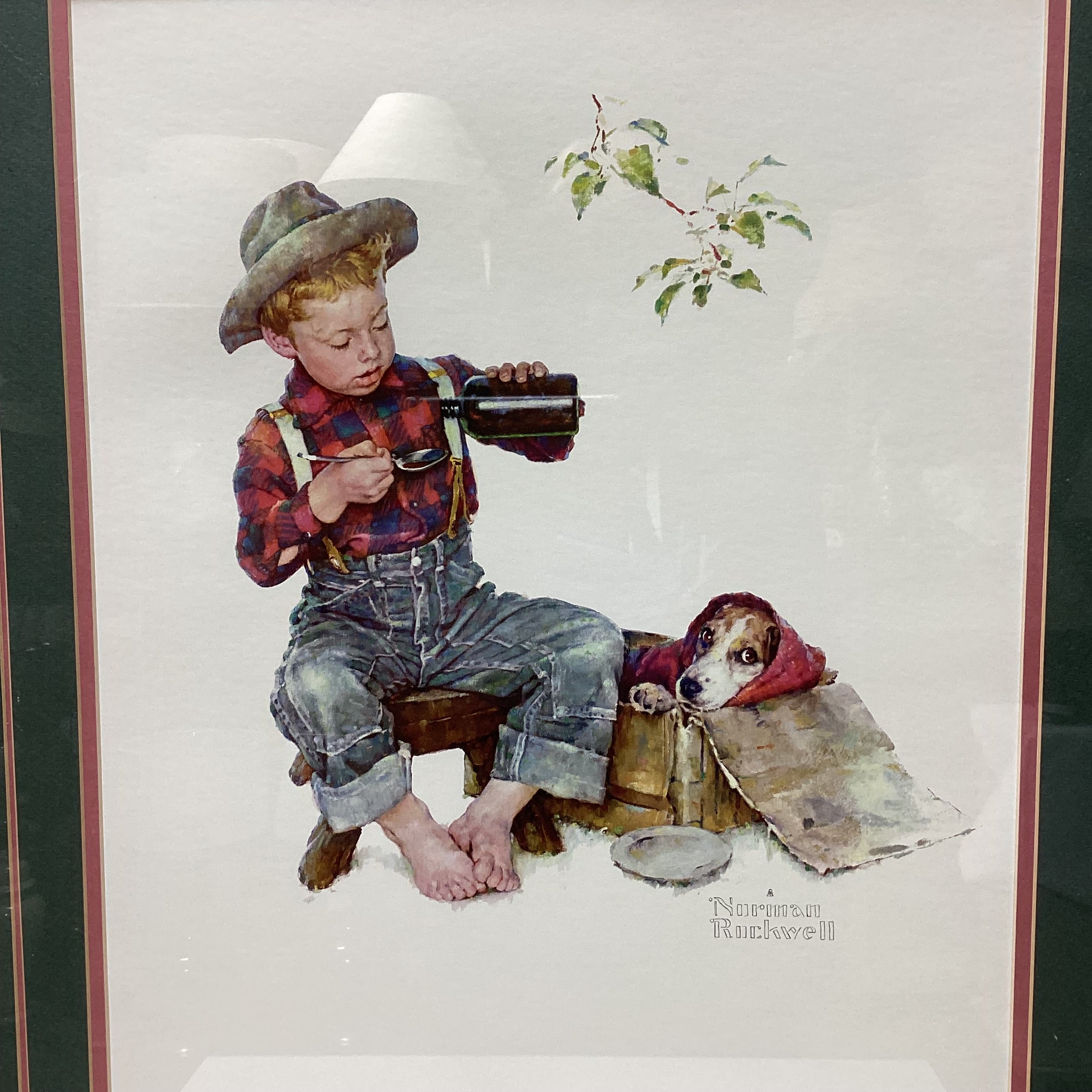 Vintage Norman Rockwell "Mysterious Malady" Print In Wooden Frame With Plaque 23" x 27"