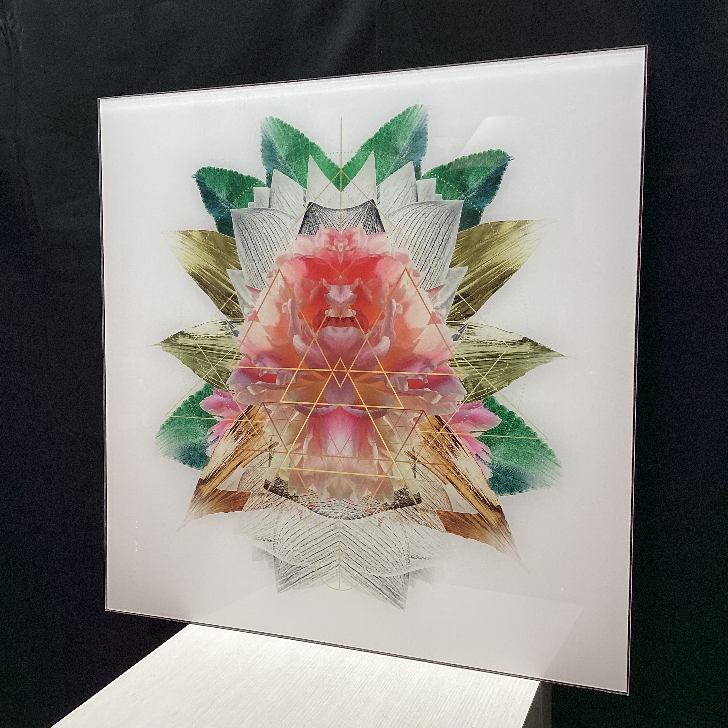Symmetrical Flower/Nature Photograph Print With Gold Detailing 30" x 30"