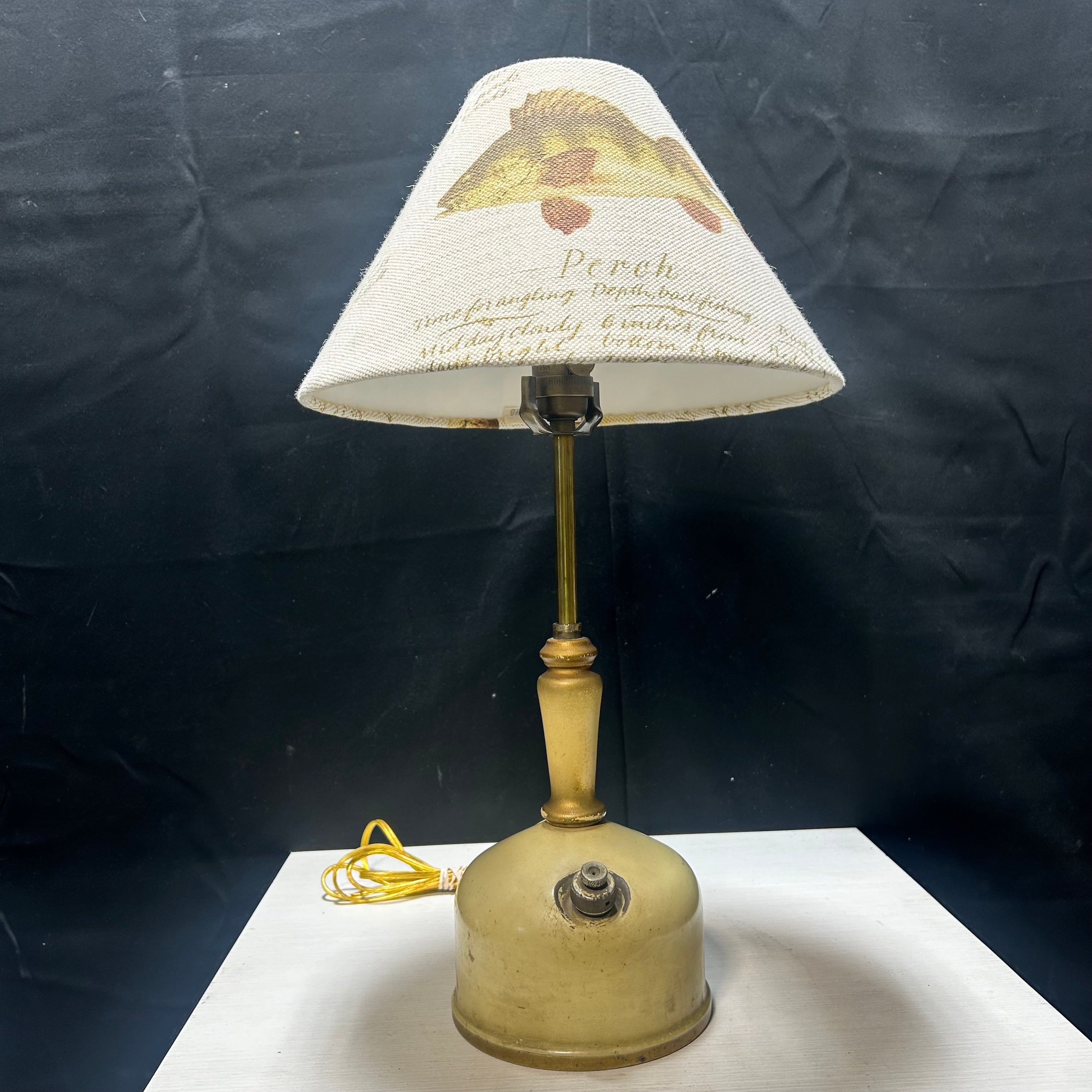 Vintage Coleman Lamp & Stove Conversion With Fish Lamp Shade 12"x 21"