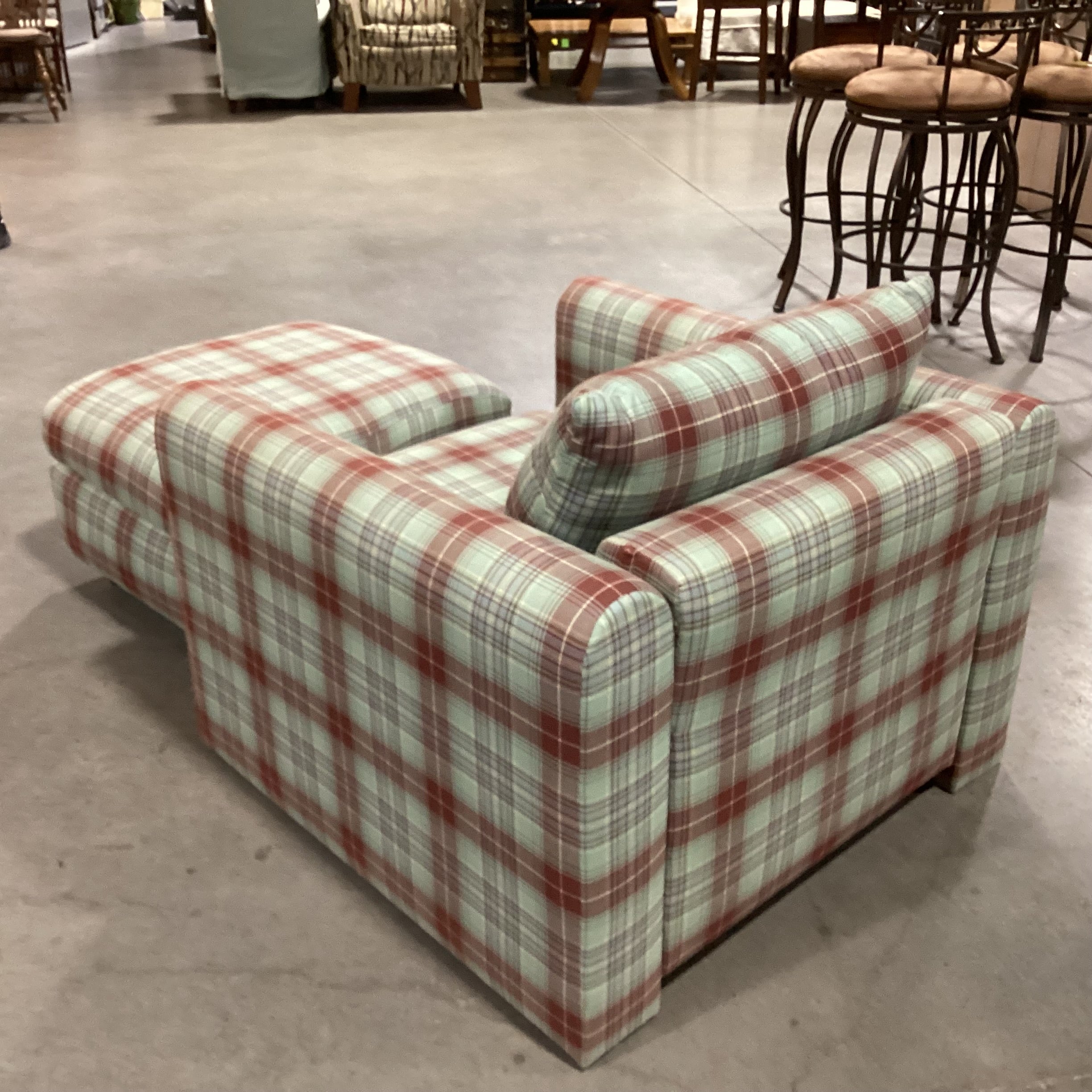 Green Rust Blue Woven Plaid with Ottoman Chair 38"x 36"x 25"
