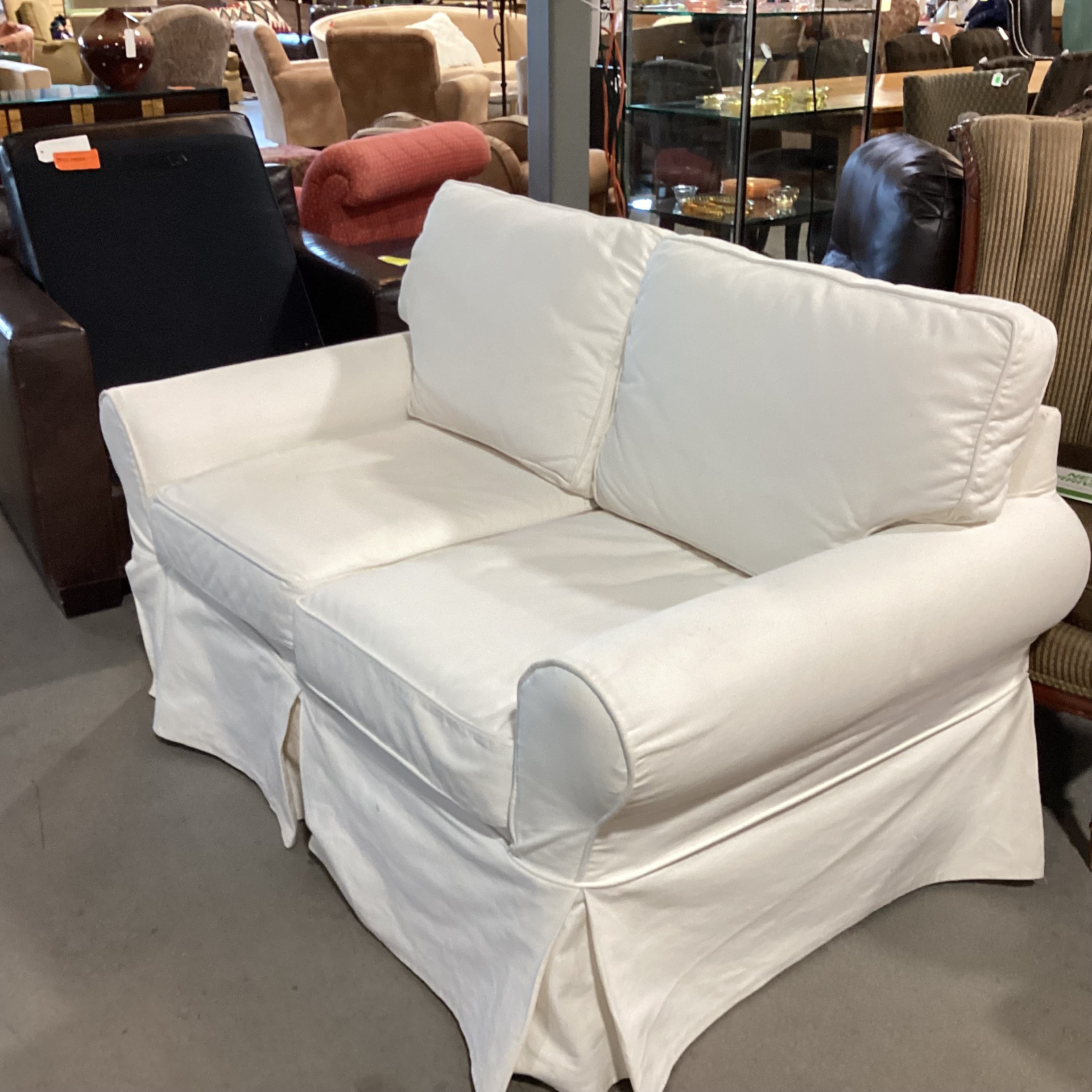 Pottery Barn Cream Slipcover Loveseat Sofa 61"x 36"x 37"
