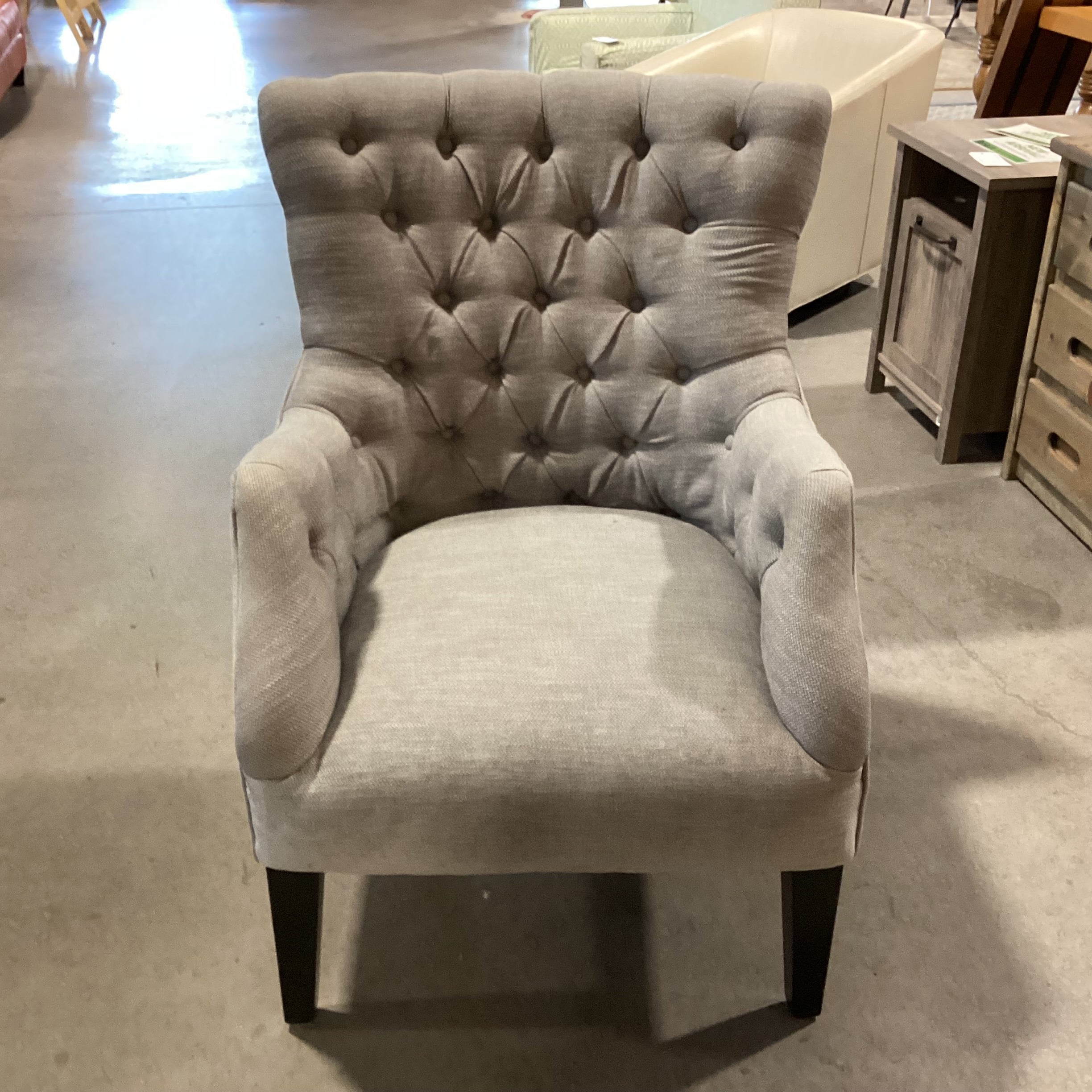 E&E Co. Grey Woven Tufted Winged Chair 29"x 34"x 30"