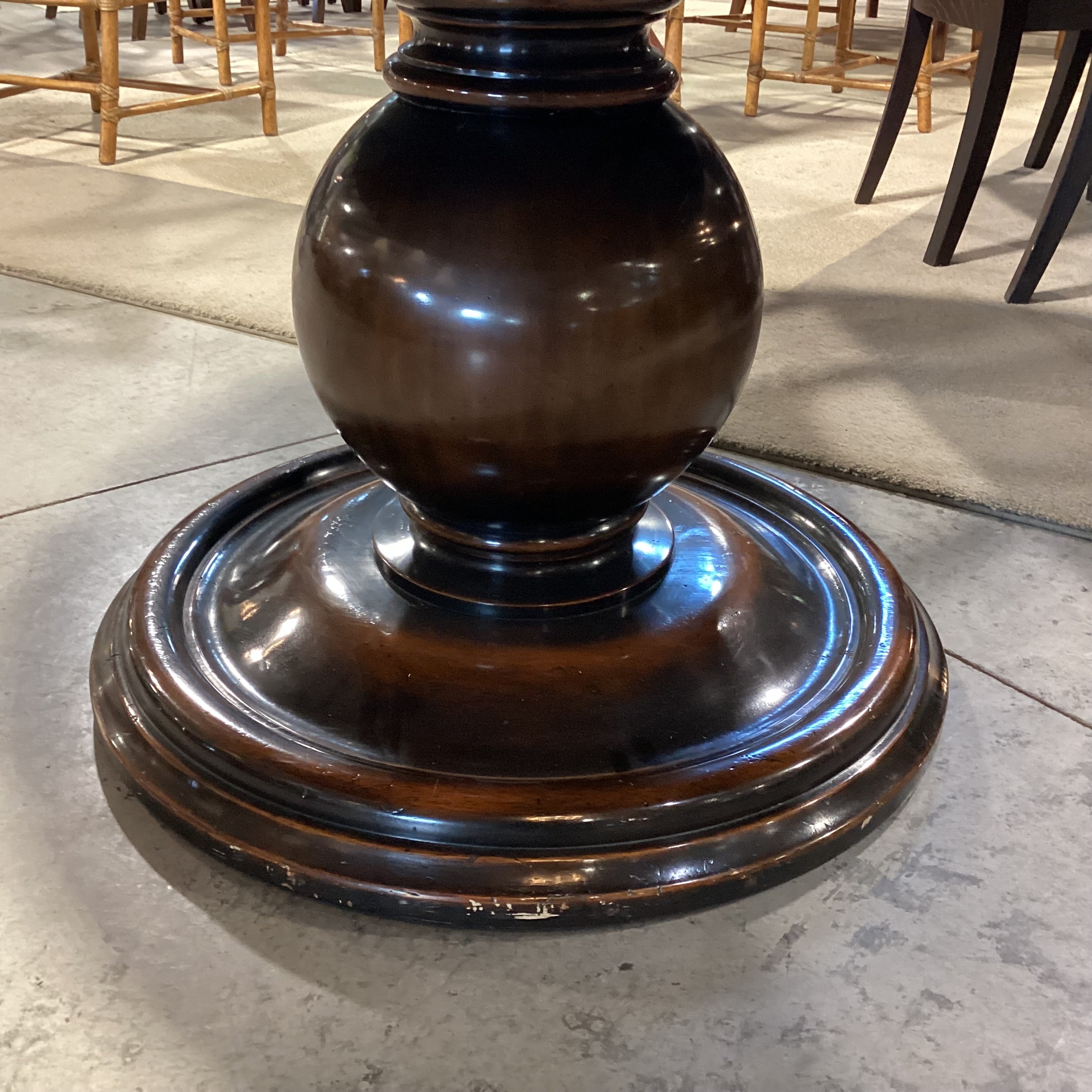 Carved Distressed Finish with Ornate Pedestal & Glass Top Round Dining Table 60" Diameter x 30"