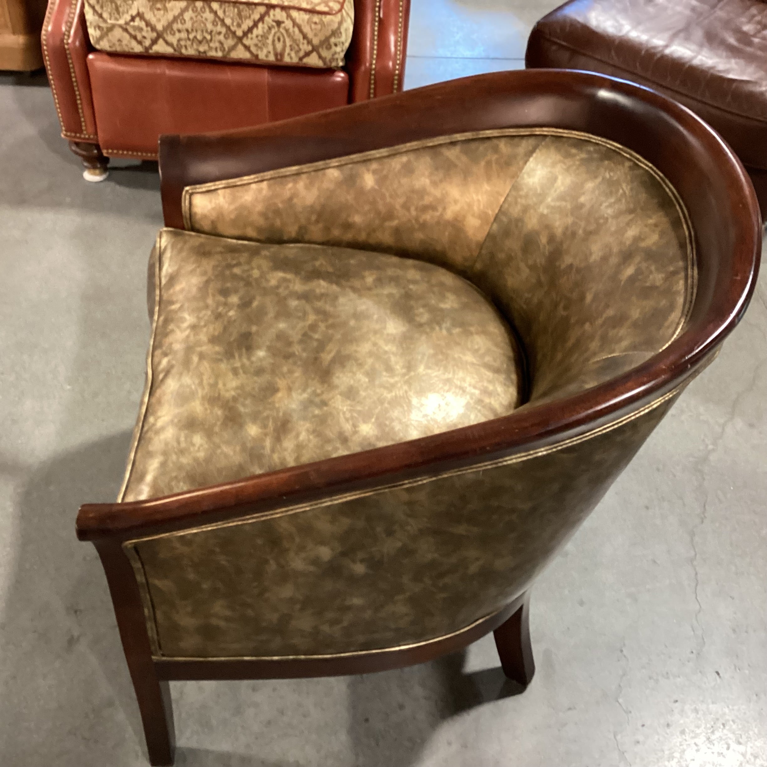Gold Metallic Faux Leather & Finished Wood Chair 30"x 29"x 31"
