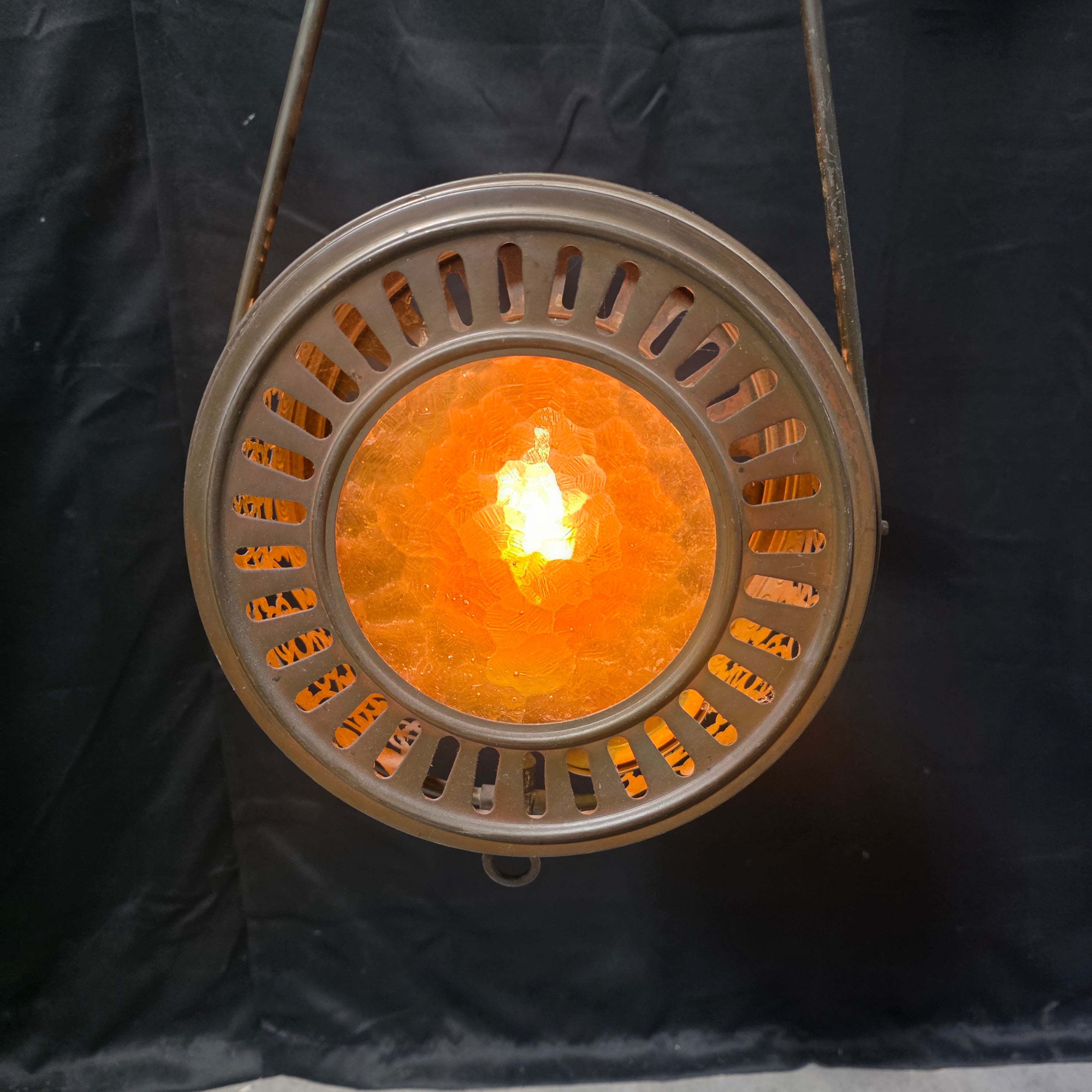 Circa 1860's East Lake Aesthetic Converted Oil Amber Glass Pendant Light 12"x6.75"x40"