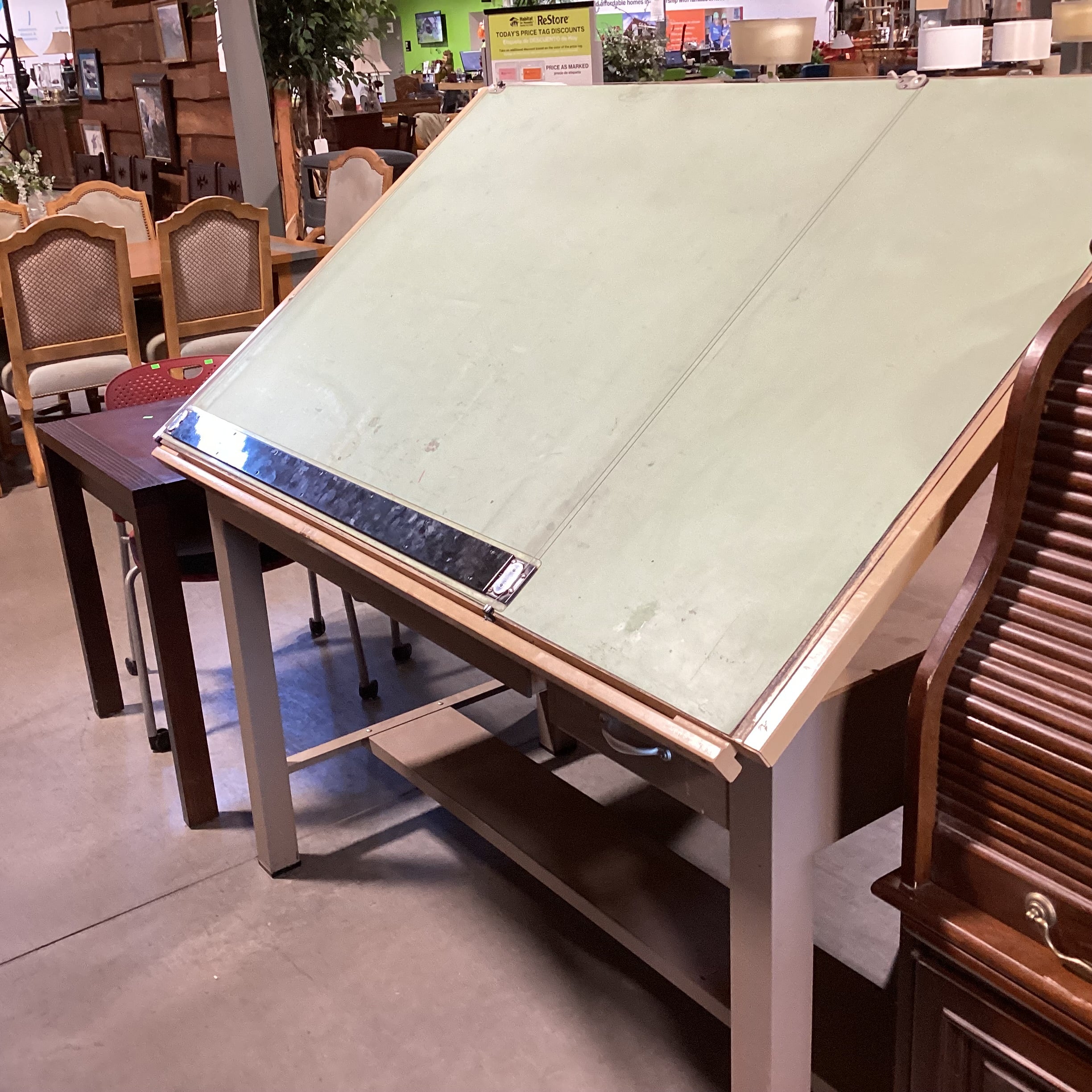 Wood & Metal Drafting Desk 60"x 38.5"x 36" to 58"