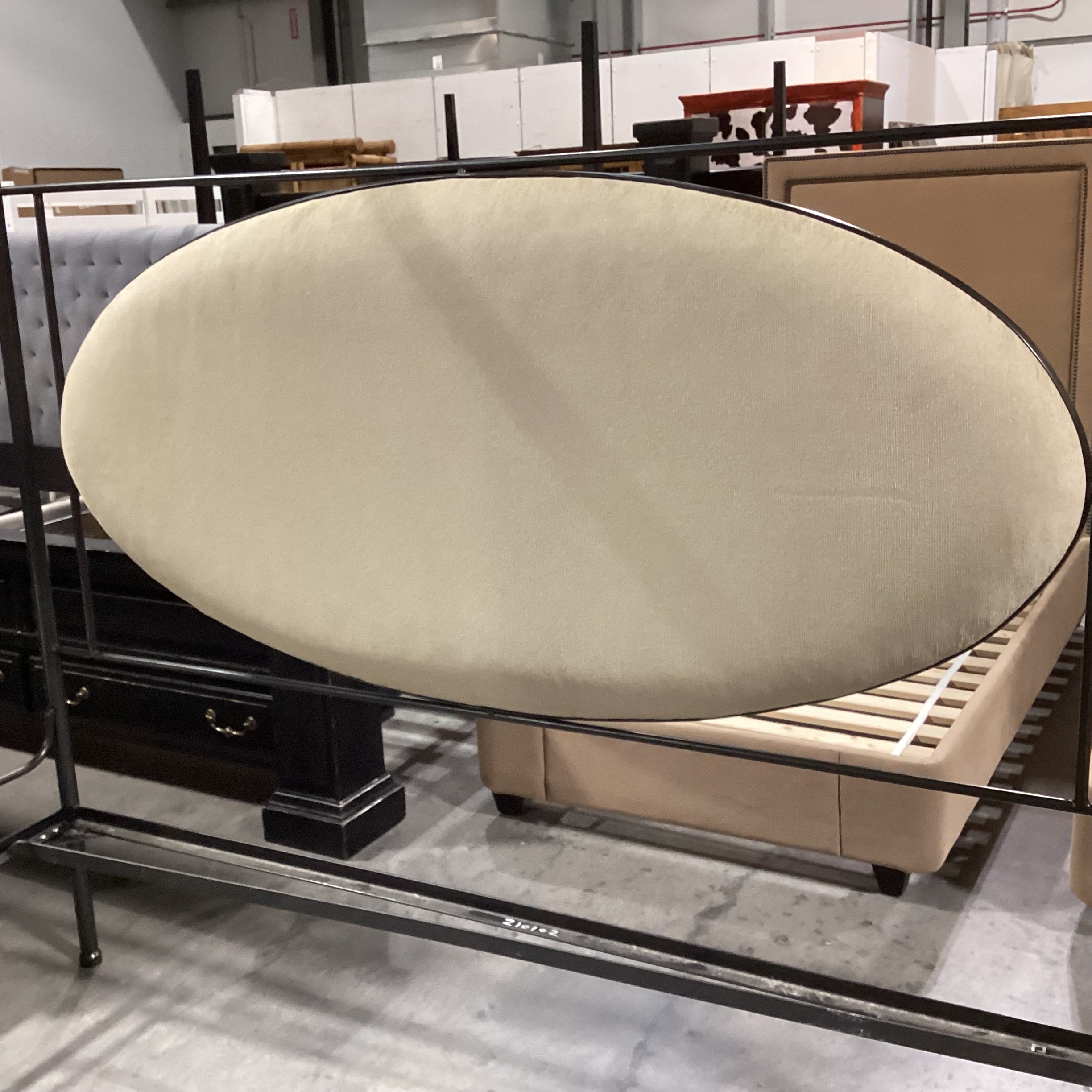 California King Iron Canopy with Oval Upholstered Inset Bed Set 75.5"x 86"x 117"