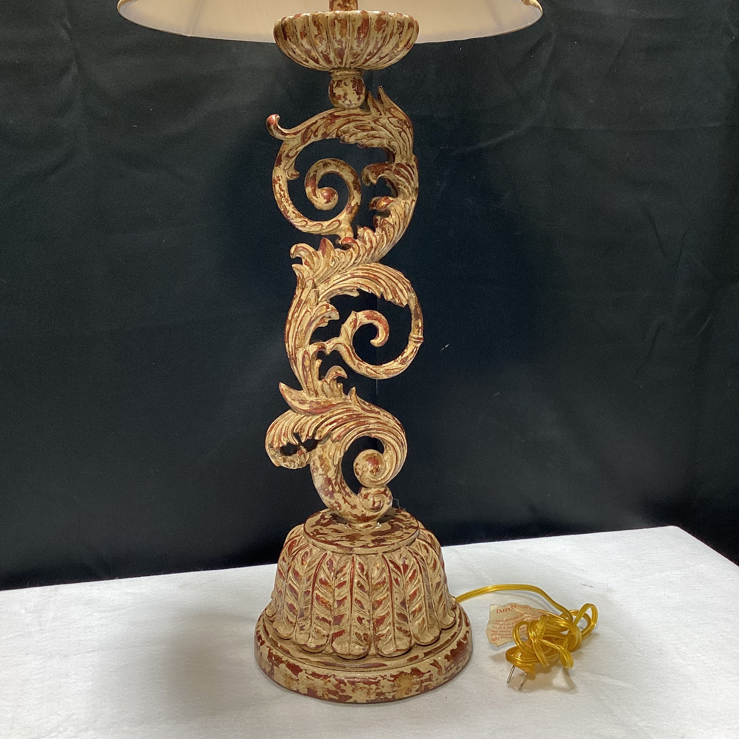 Vintage Ornate Rococo Style Table Lamp With Shade 13" x 34" x 9"