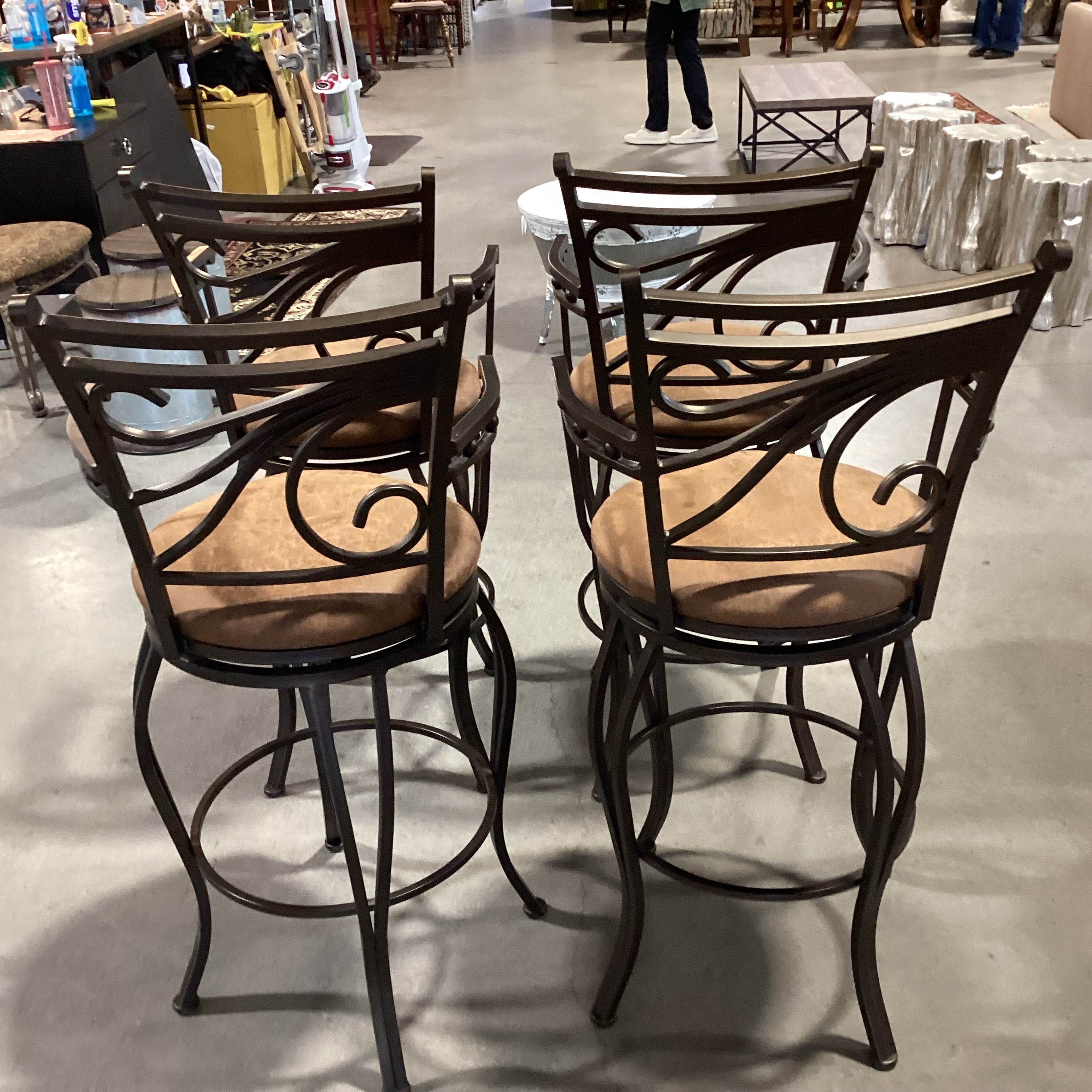 SET of 4 Ornate Metal & Faux Leather Style Swivel Barstools 30"