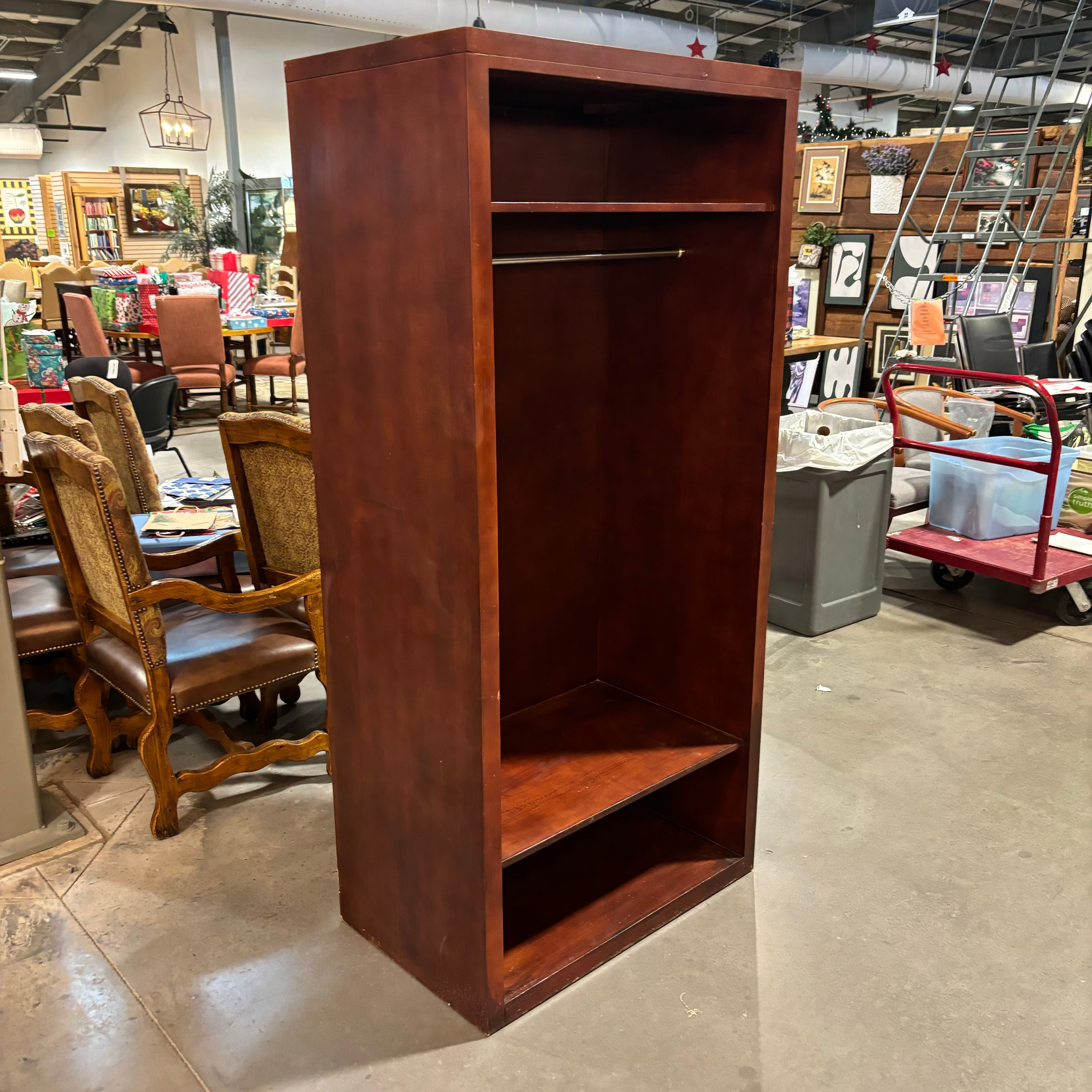 Reddish Brown Finish Solid Wood with Wardrobe Shelves 36"x 22"x 76"