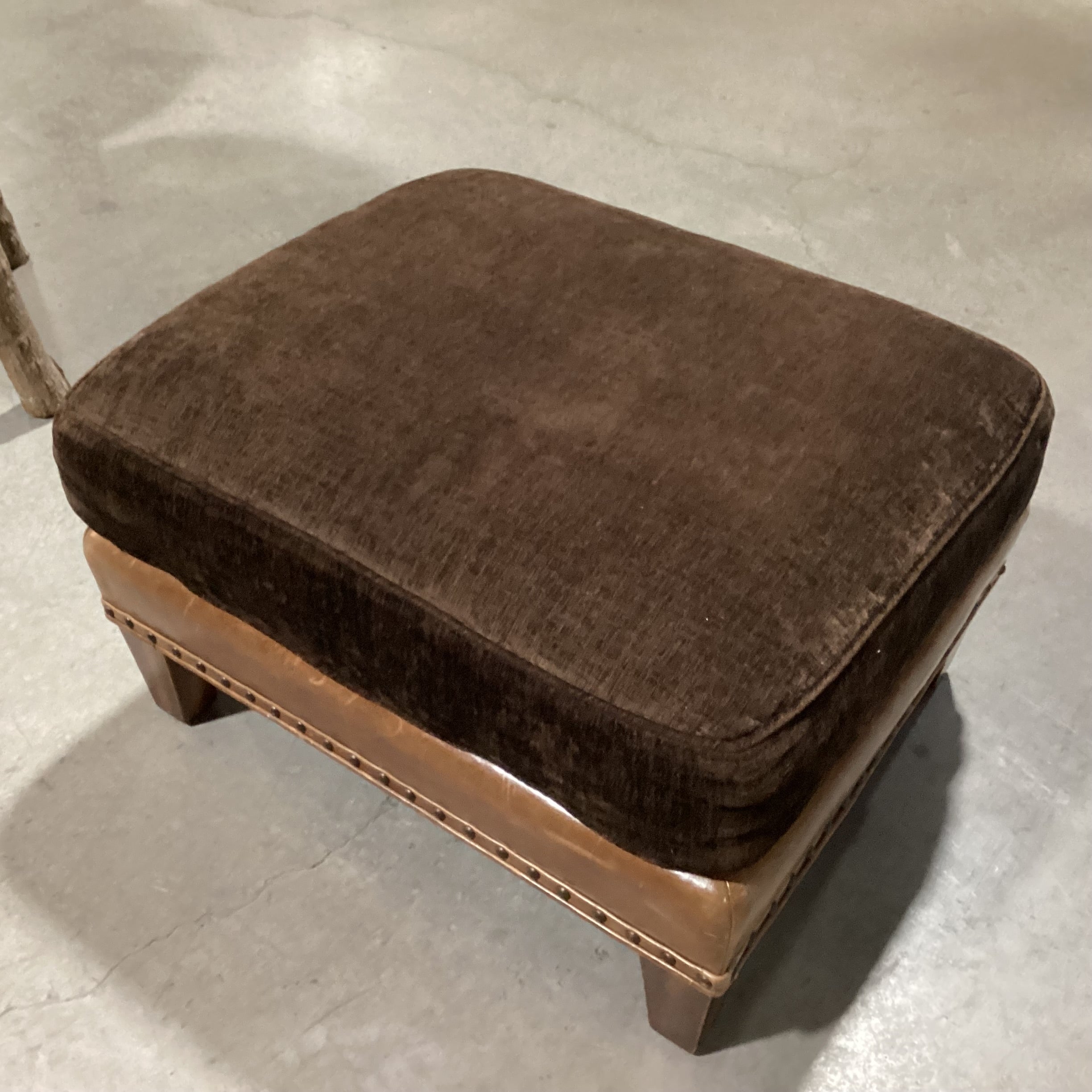 Wesley Hall Collection Distressed Leather Nailhead & Brown Upholstered Ottoman 26"x 21"x 15"