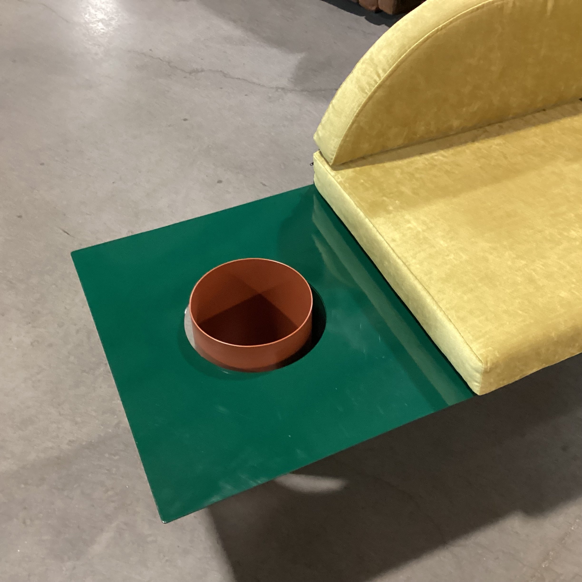 Maxim Scherbakov for Supaform Disused Collection Powder Coated Steel & Yellow Velvet Cushions Bench Sofa 72"x 26"x 28"