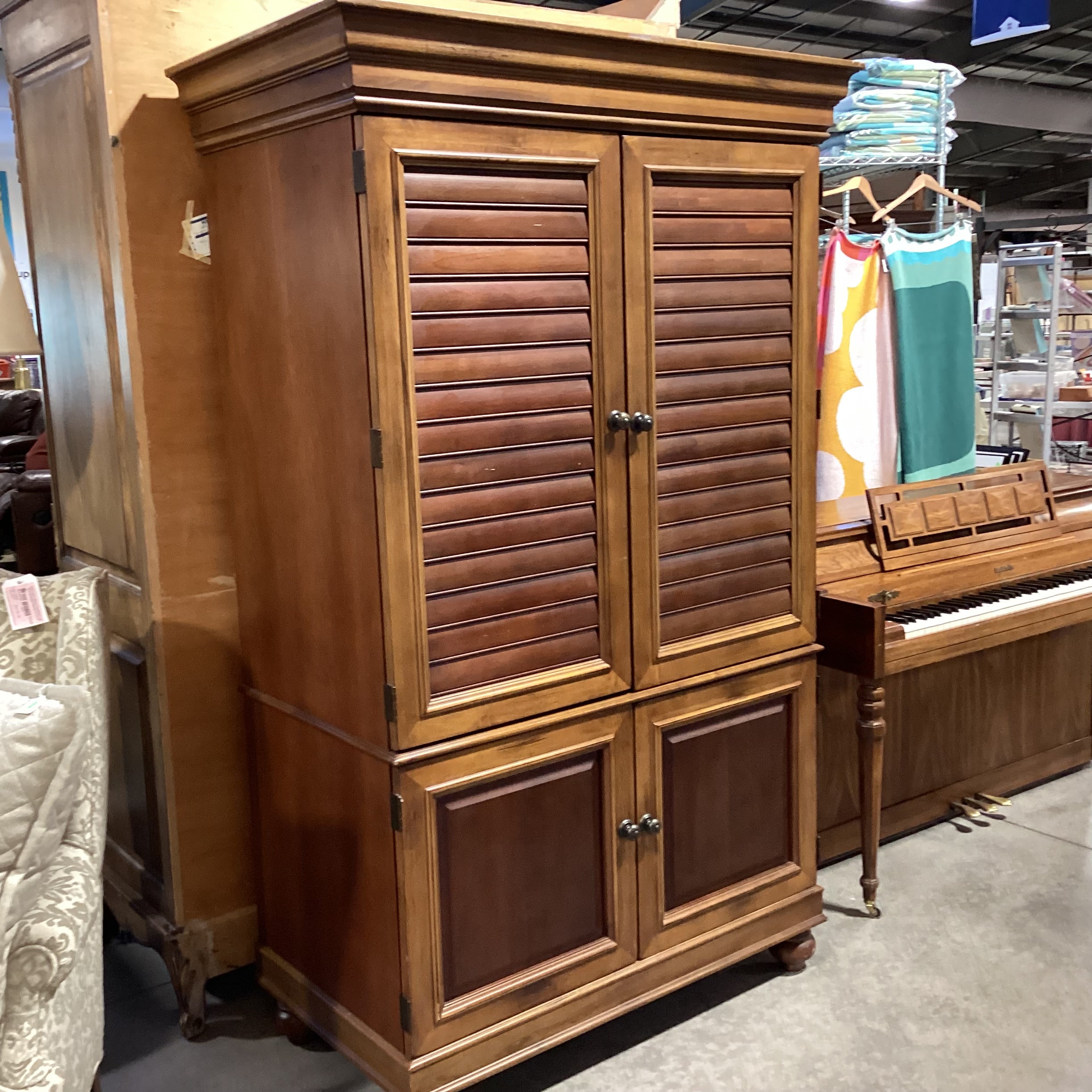 Shutter Style 2 Tone Distressed Finish Wood 4 Door Armoire 47.5"x 24.5"x 78"