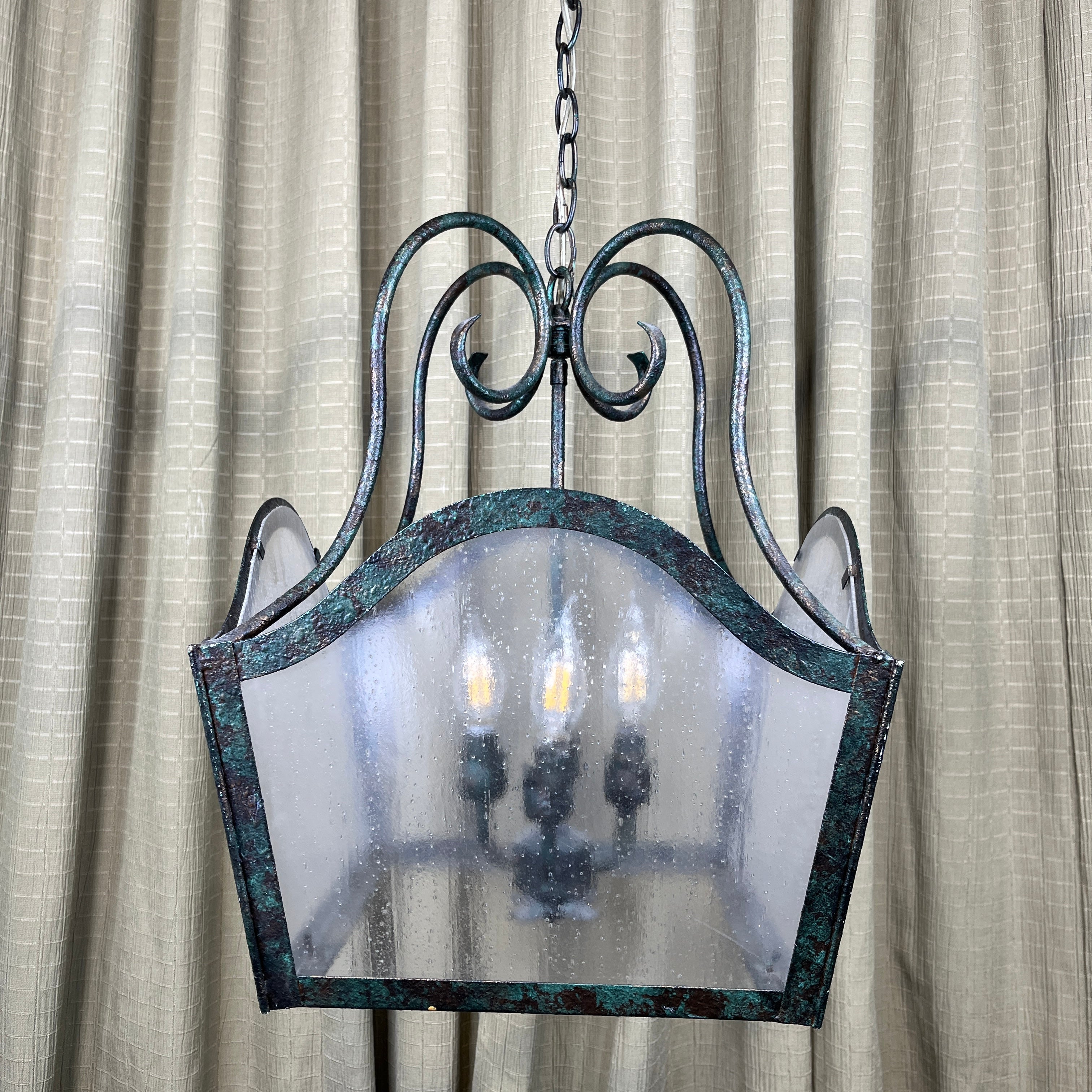 Meyda Tiffany Terena 4-Light Faux Oxidized Metal Tapered Lantern Ceiling Pendant 16"x 16"x 19" - 32"