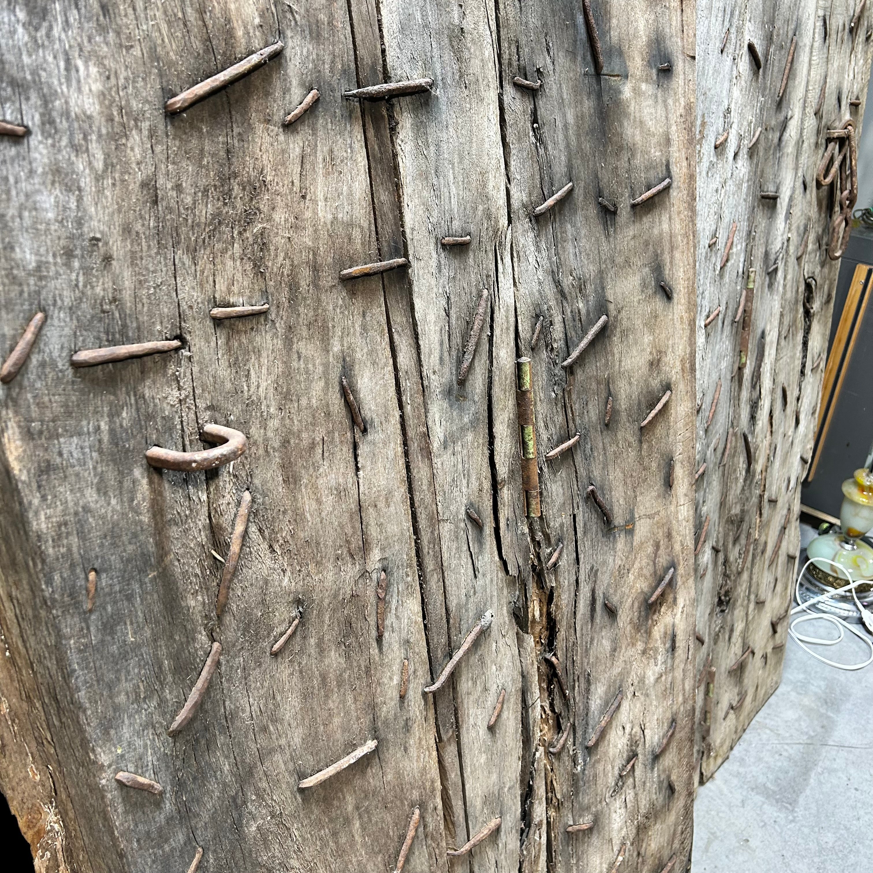 Antique Tibetan / Indian Hinged Gate Doors With Iron & Copper Hardware 30.5"x 92" Each Door