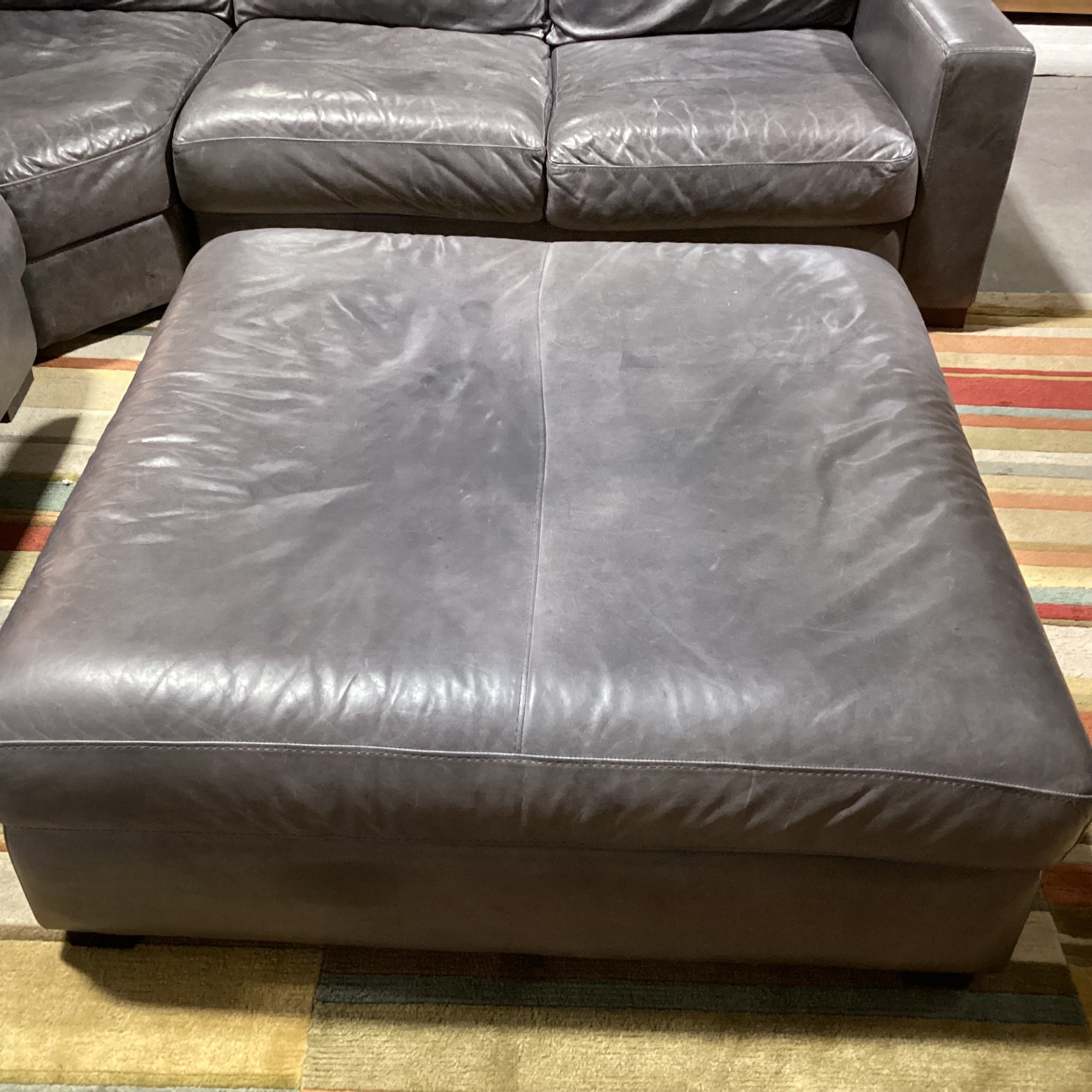 Softline Made in Italy Grey Distressed Leather 4 Piece with Ottoman Sectional 111"x 111"x 42"x 33"