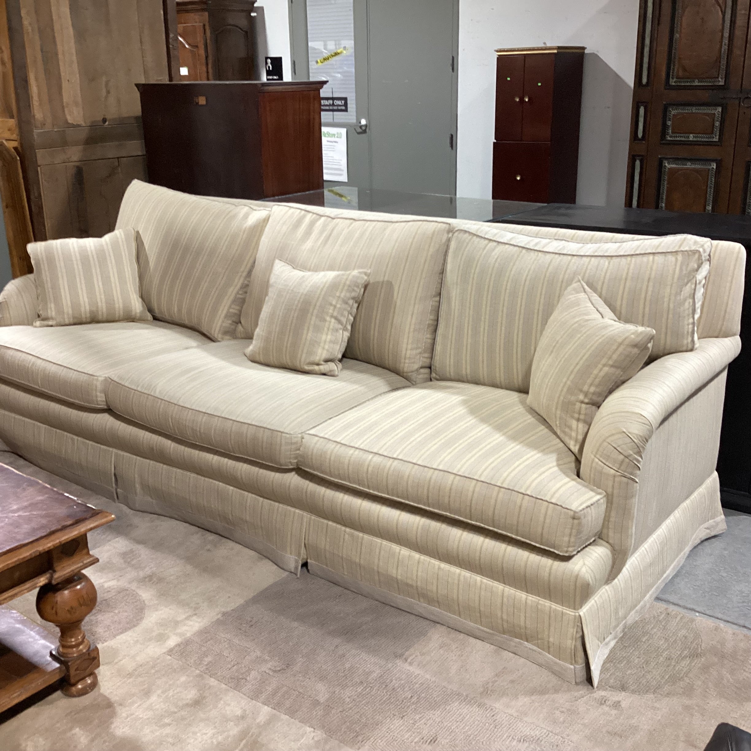 Custom Cream & Brown Woven Stripe Down Mix Long Sofa 111"x 44"x 39"