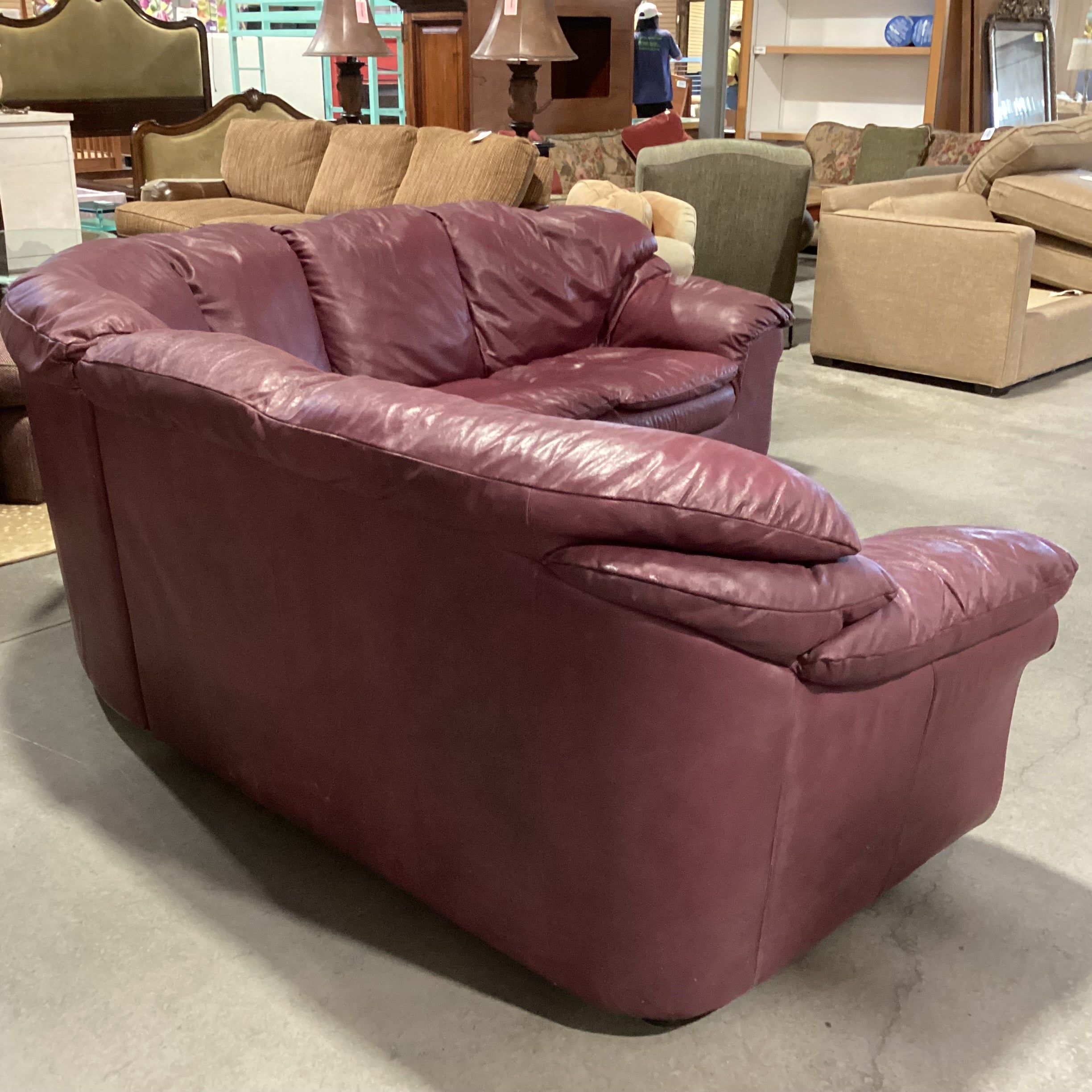 Burgundy Leather 3 Piece Sectional 85"x 85"x 37"