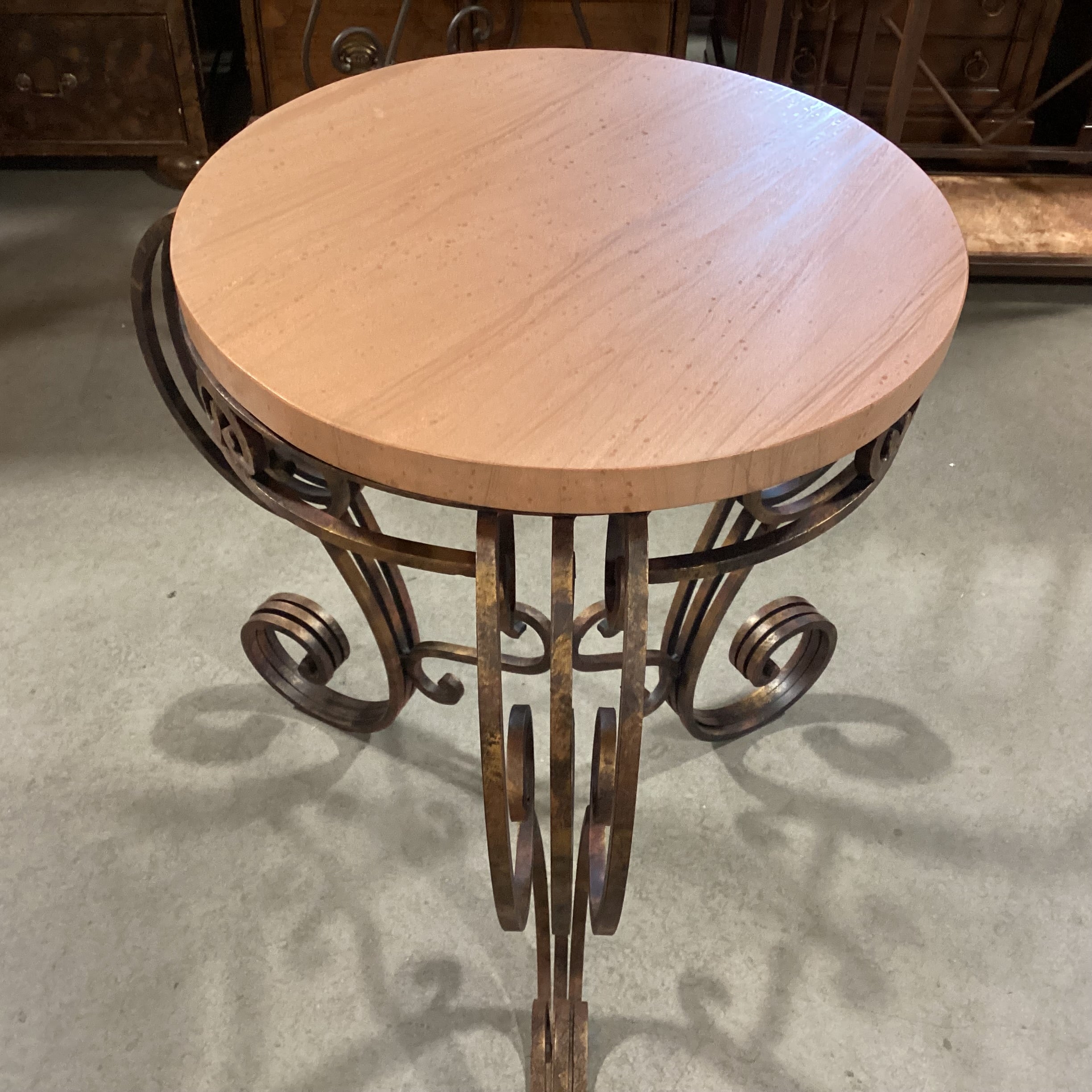 Ornate Iron with Stone Top Accent Table 28" Diameter x 31"