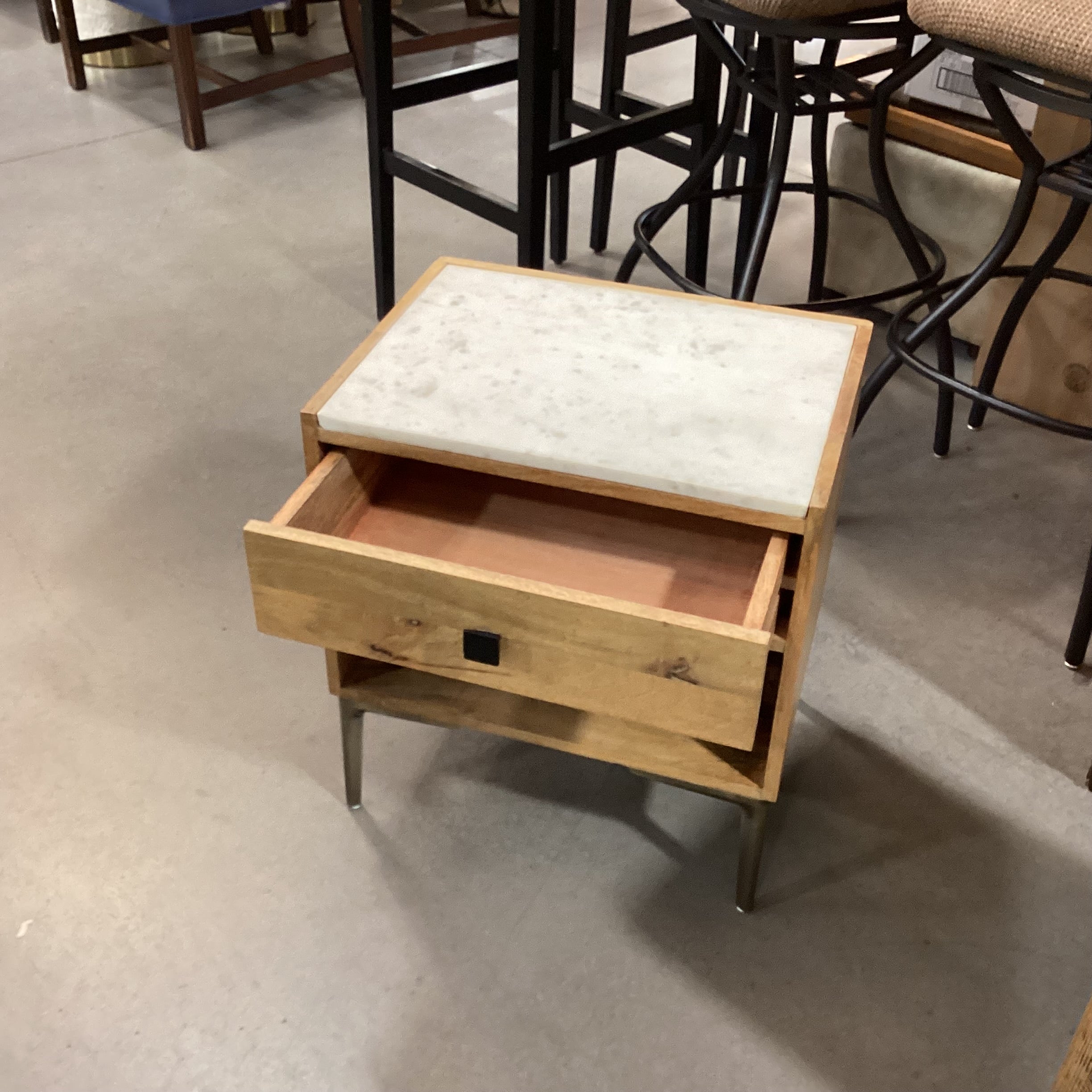 West Elm Natural Wood with Marble Top 1 Drawer Nightstand 20"x 15.5"x 22.5"