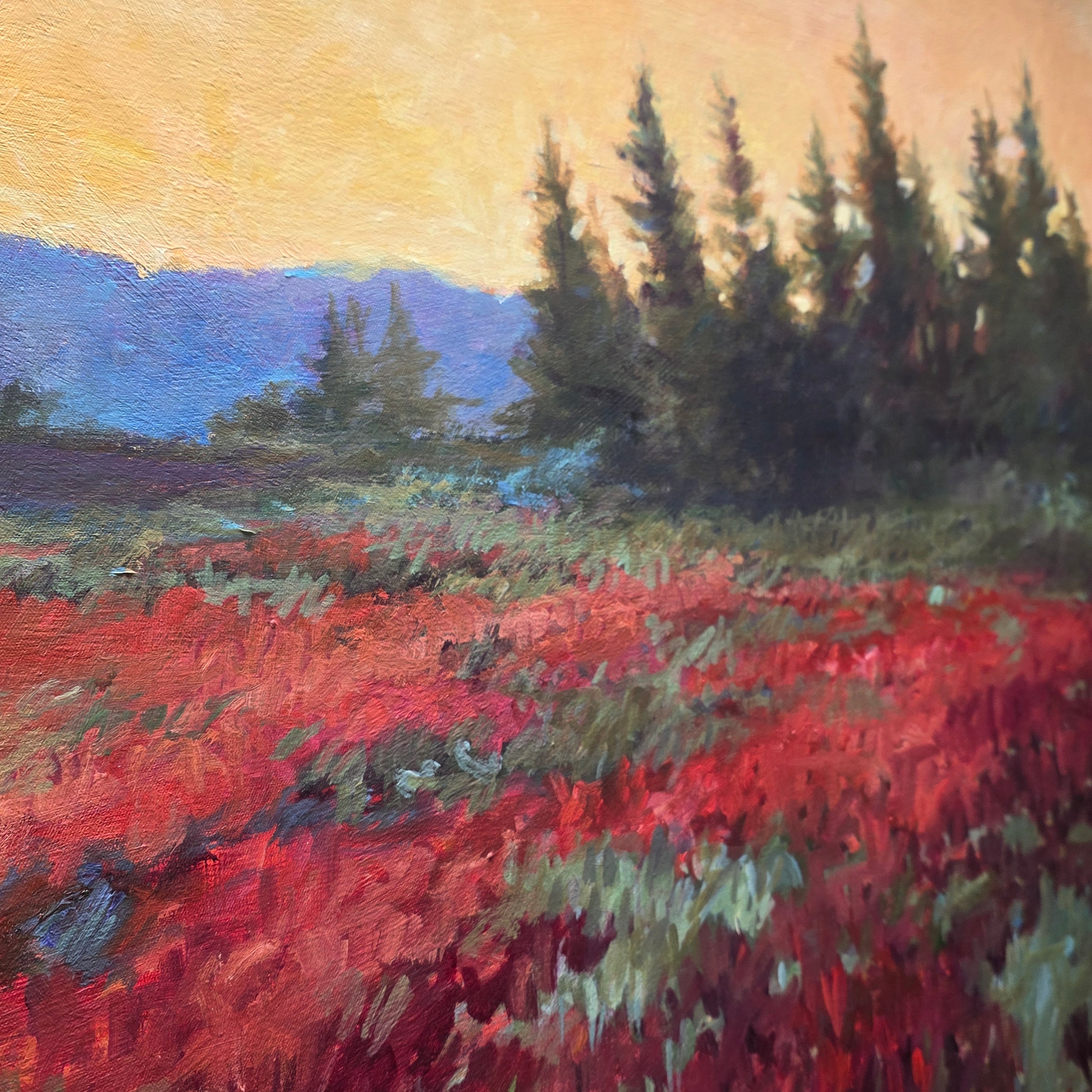 Ann Ruttan Oil on Canvas Red Flowers in Field Landscape 53"x41" Canvas is 48"x36"