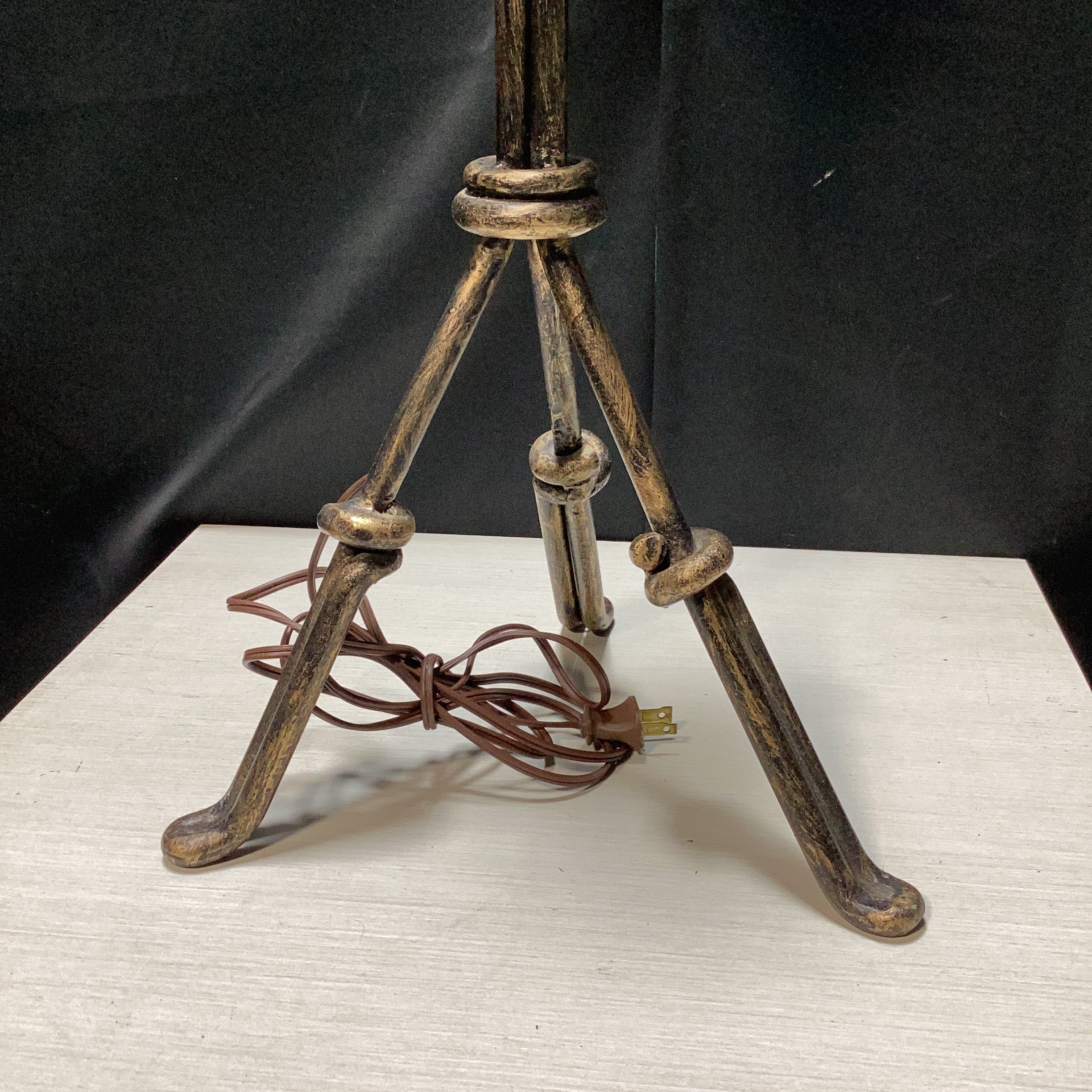 Vintage Knotted Metal Tripod Table Lamp 11" x 10" x 33"