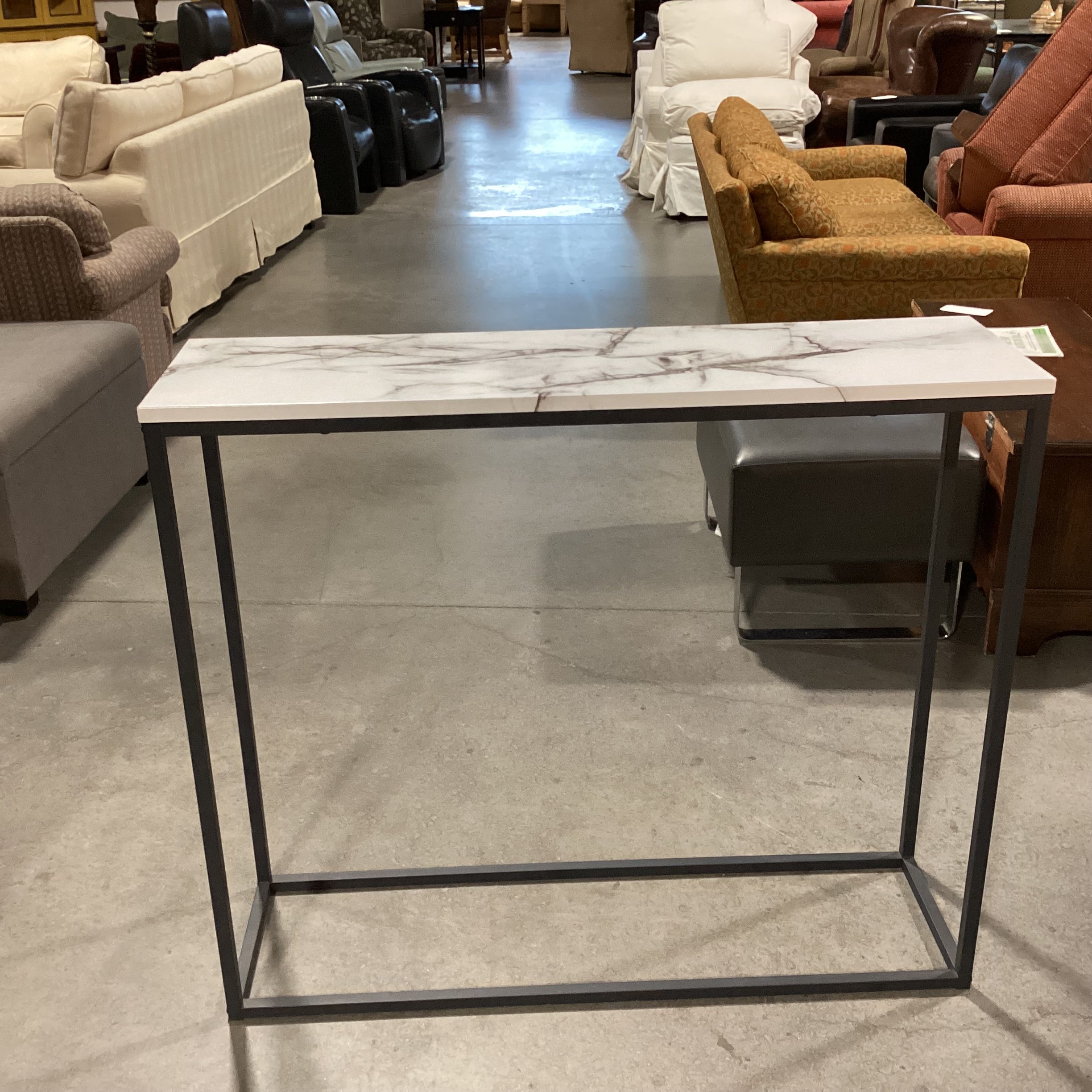 Marble Style Laminate & Matte Black Metal Sofa Table 41.5"x 11.5"x 35.5"