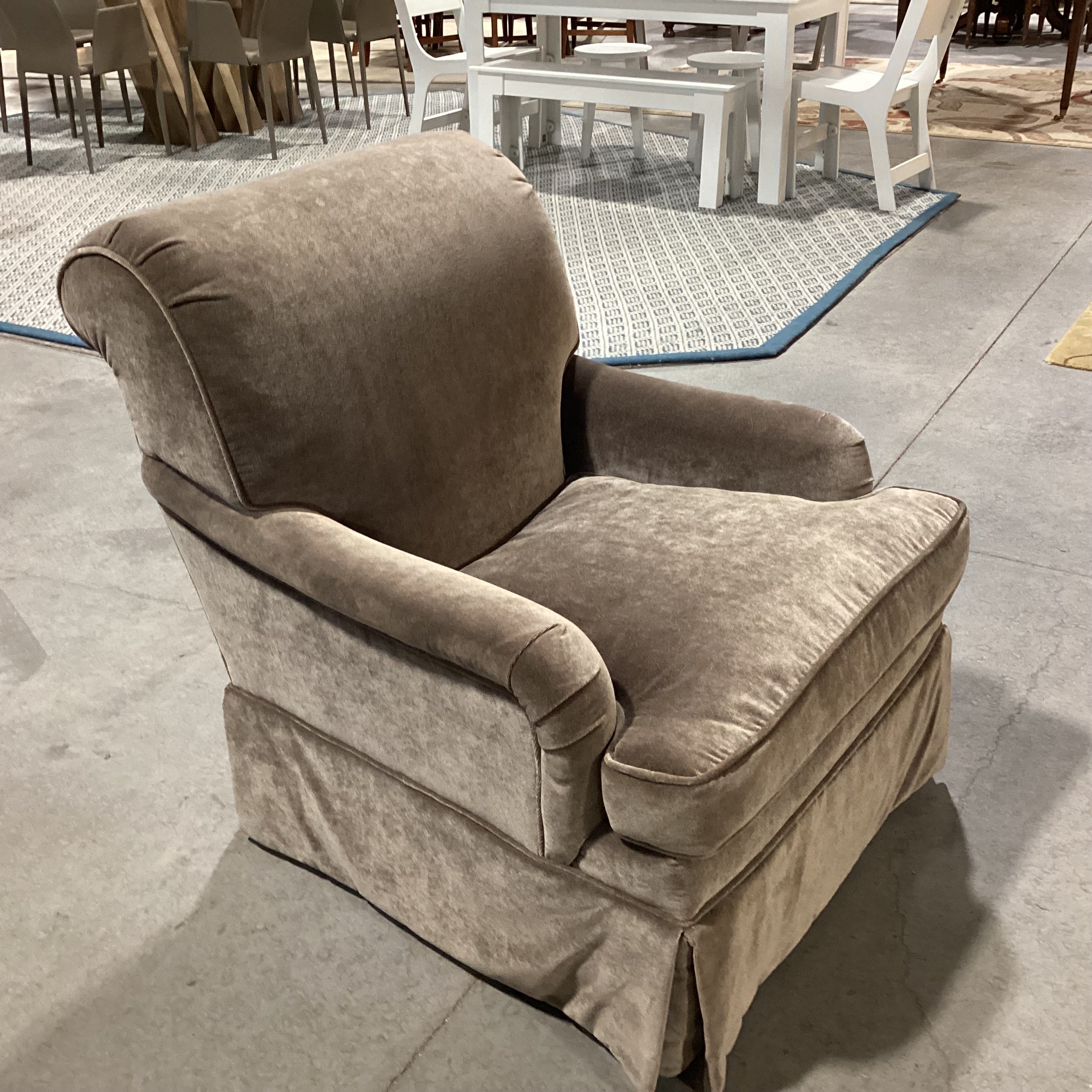 Taupe Grey Velvet Swivel Chair 31.5"x 36"x 35"