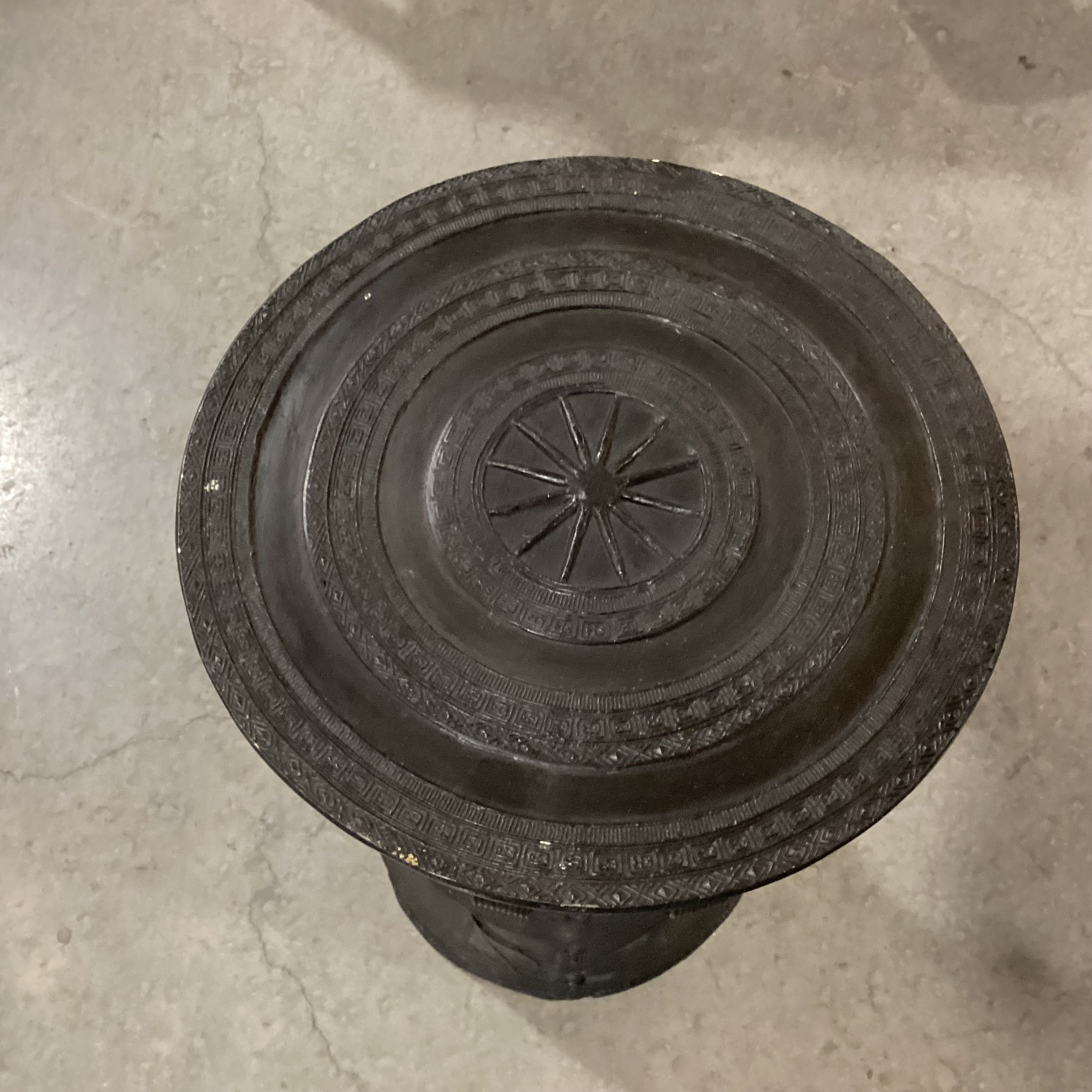 Asian Bronze Rain Drum Style Accent Table 13" Diameter x 18"
