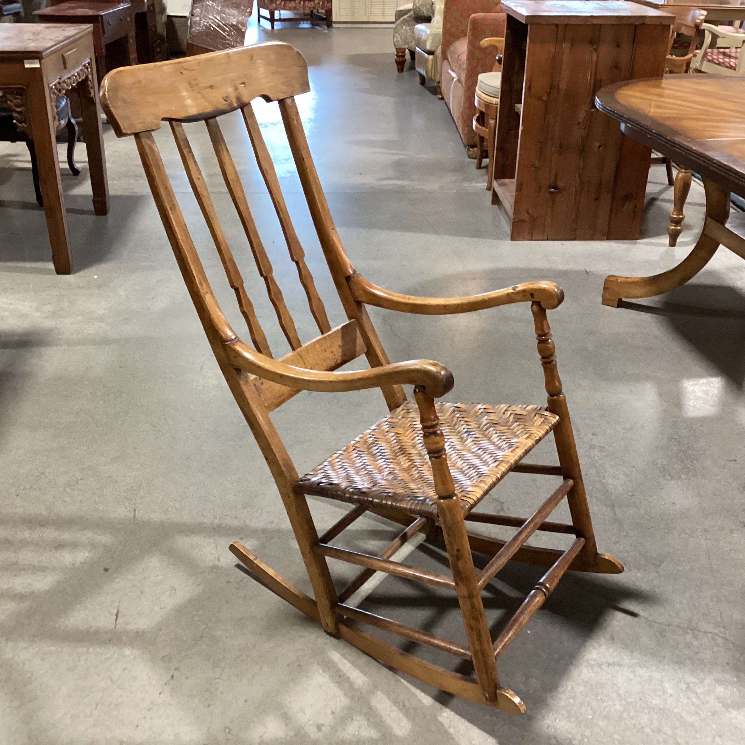 Antique Wood & Basket Woven Seat Rocking Chair 20"x 30"x 40.5"
